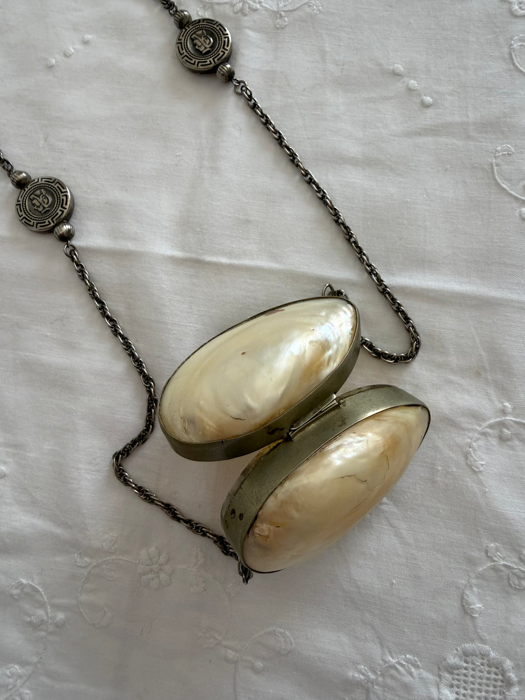 Vintage mother-of-pearl pill necklace