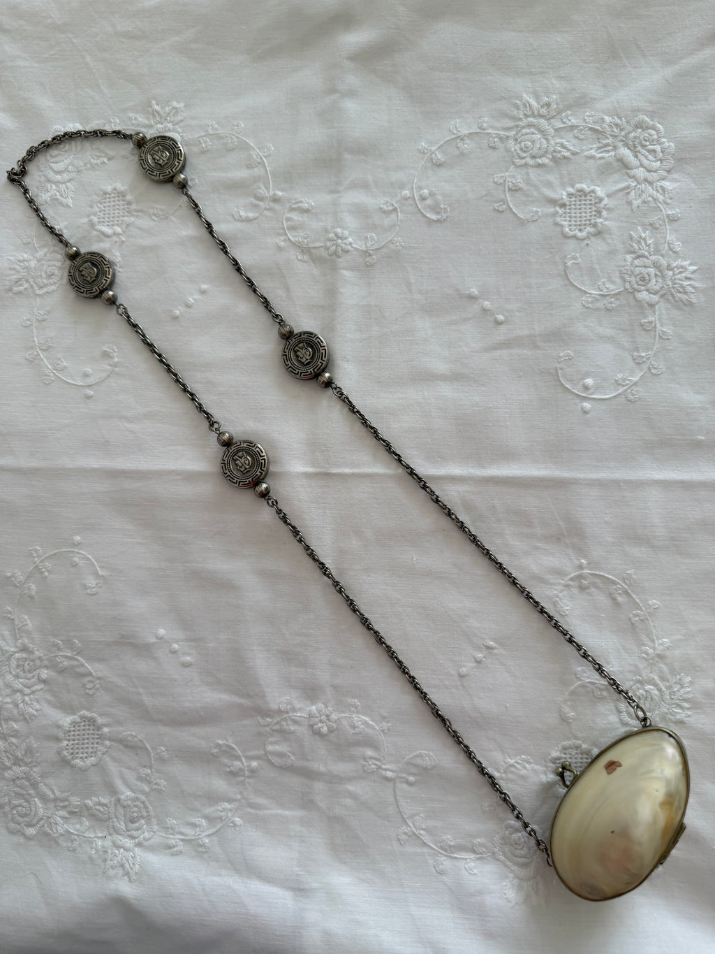 Vintage mother-of-pearl pill necklace