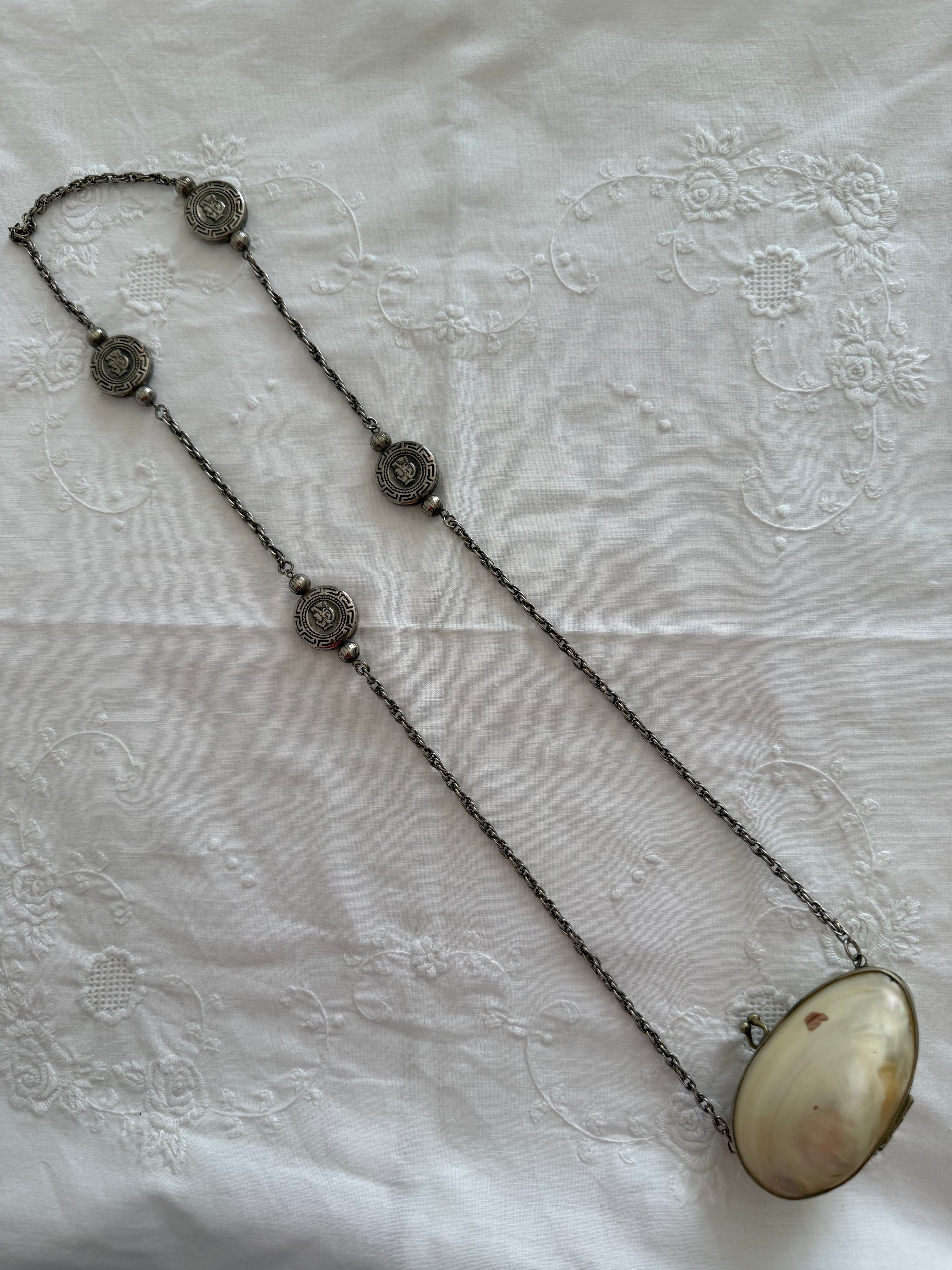Vintage mother-of-pearl pill necklace
