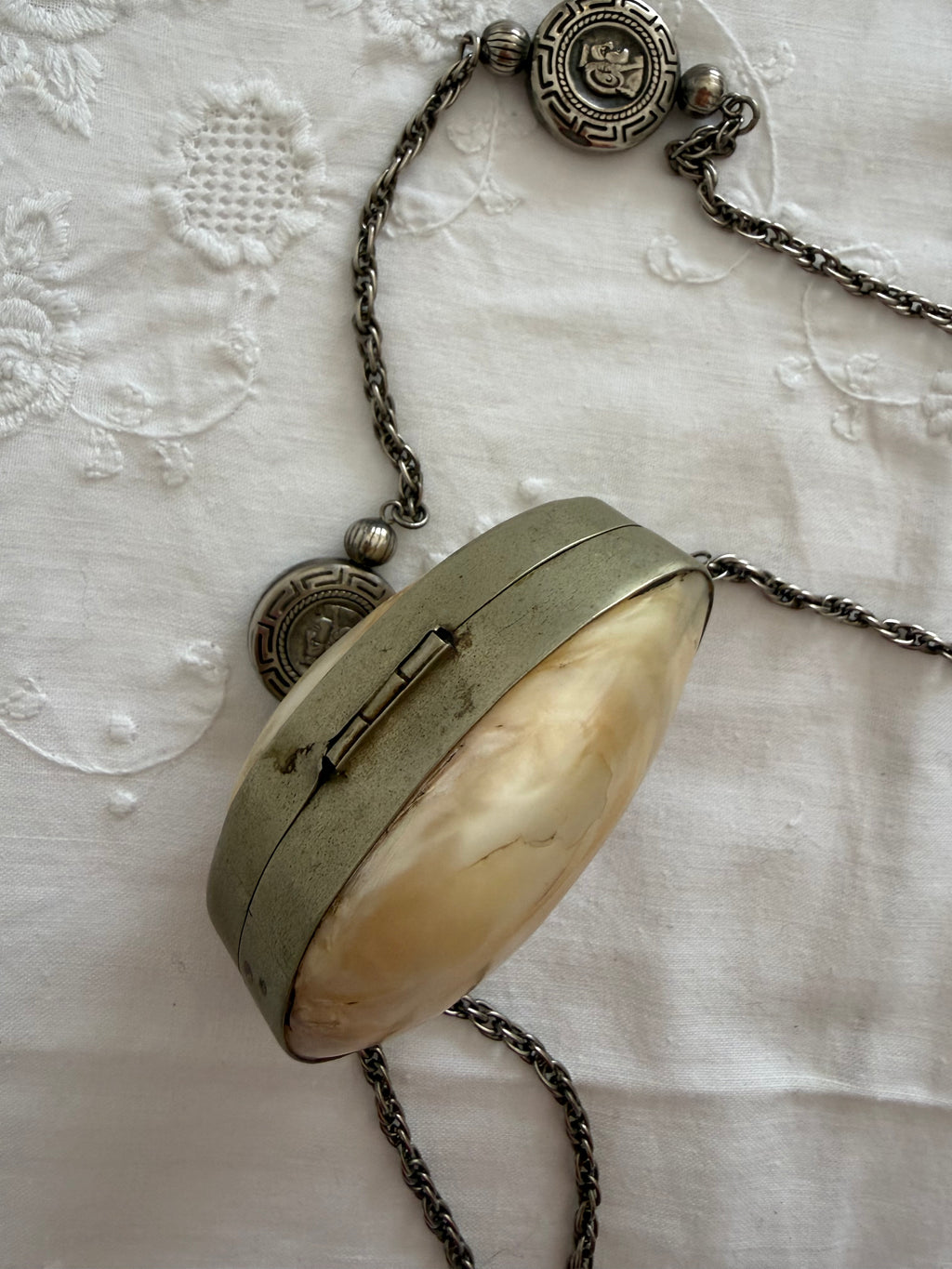 Vintage mother-of-pearl pill necklace