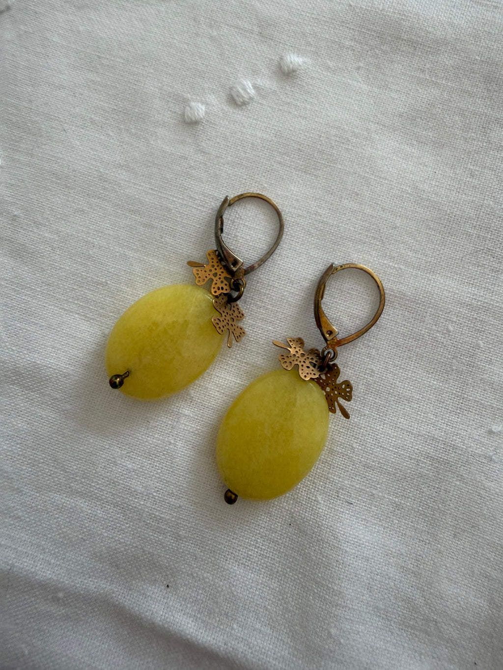 Yellow earrings pendant leaf luck