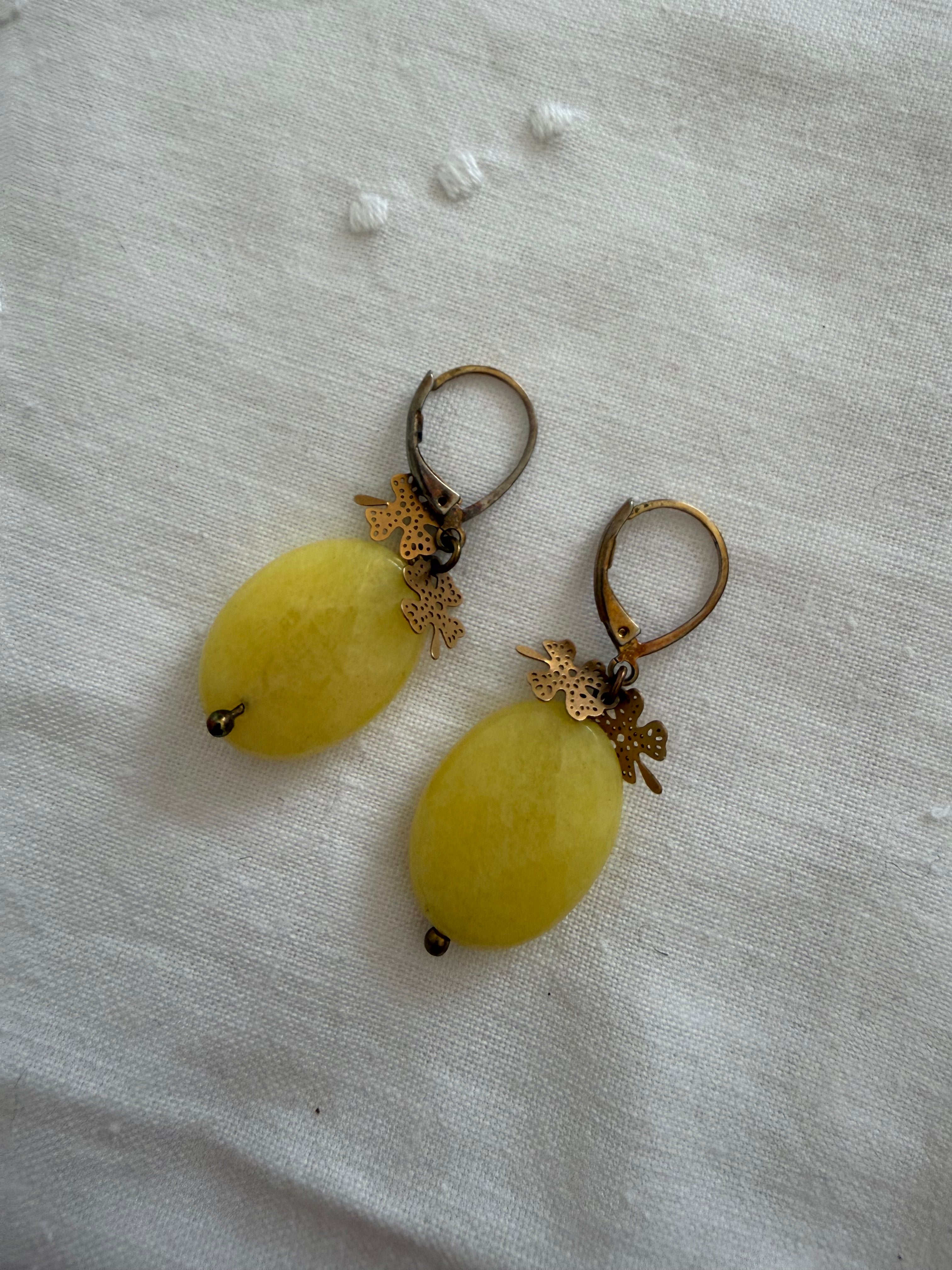 Yellow earrings pendant leaf luck