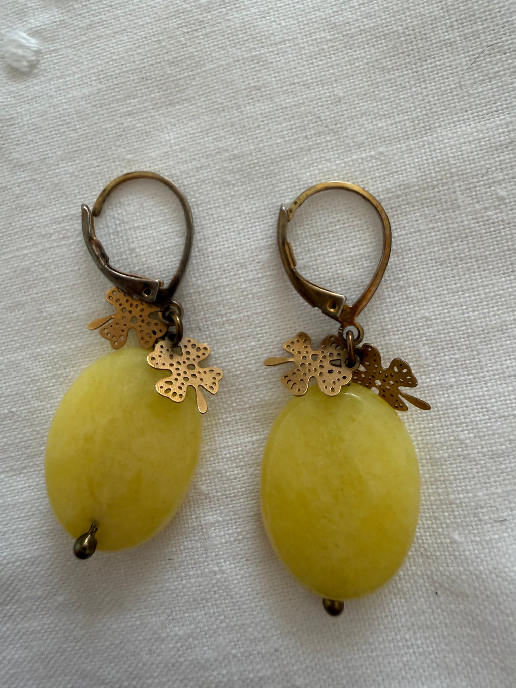 Yellow earrings pendant leaf luck