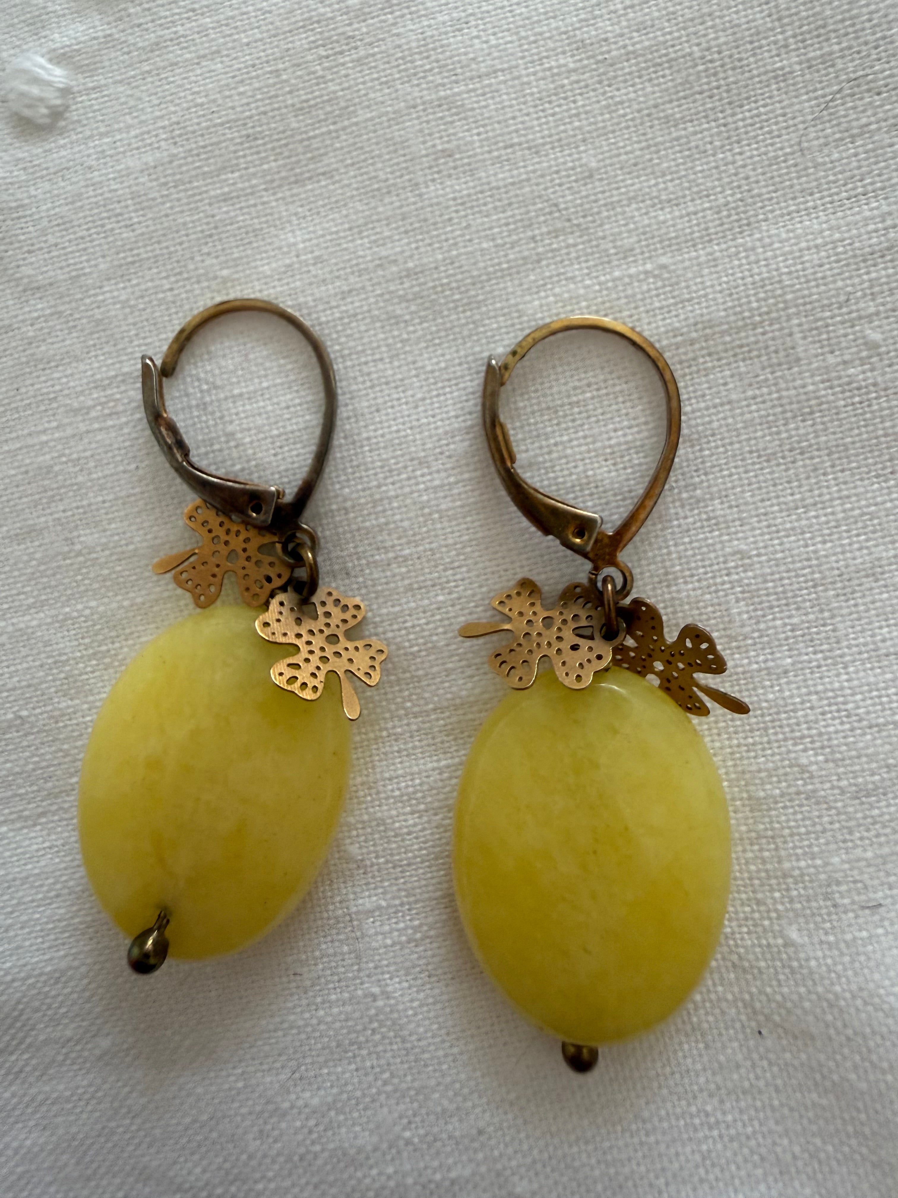Yellow earrings pendant leaf luck