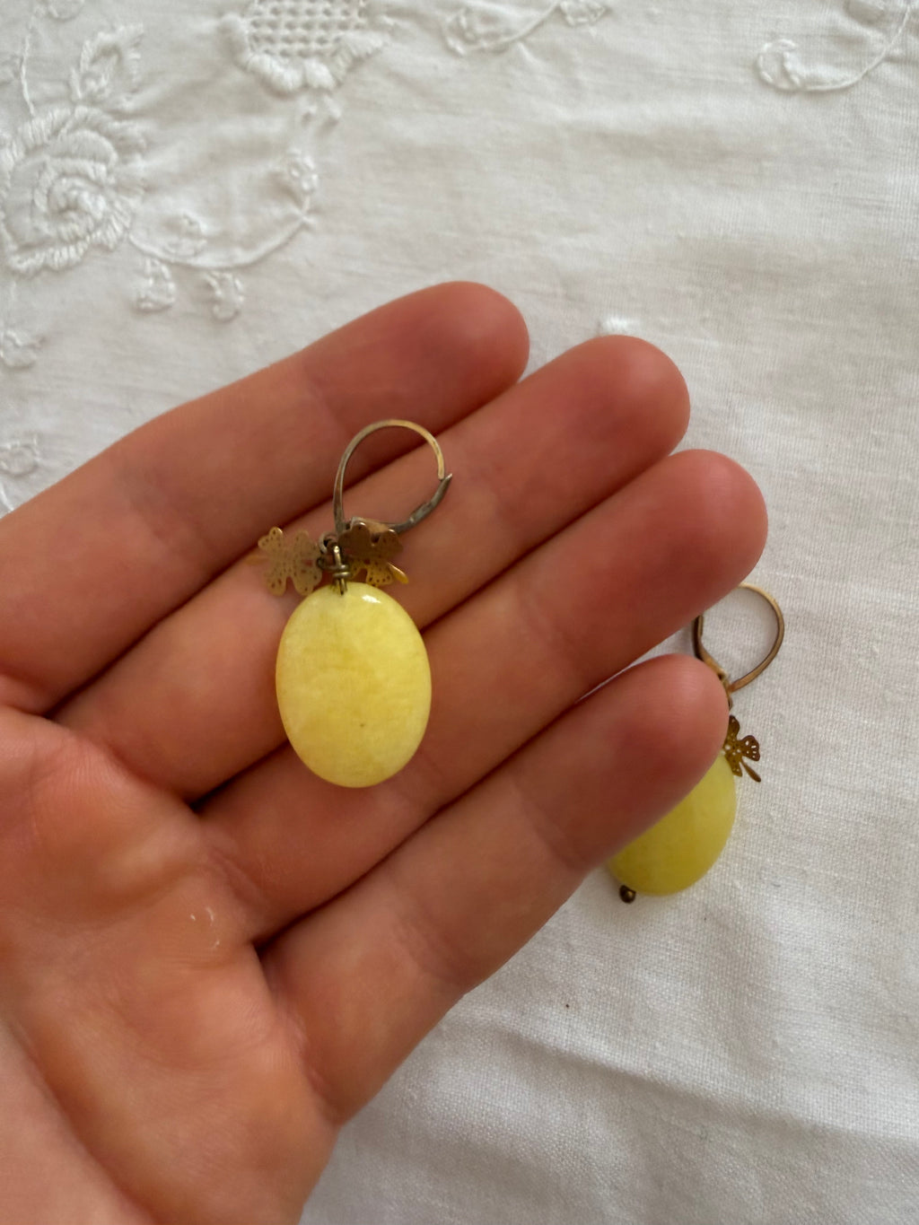 Yellow earrings pendant leaf luck