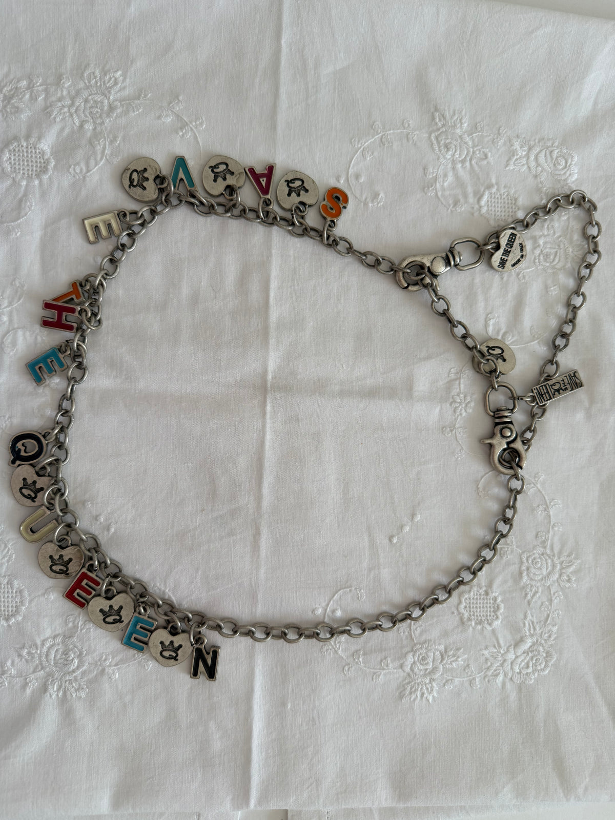 Save the Queen belt vintage multicolor pendent