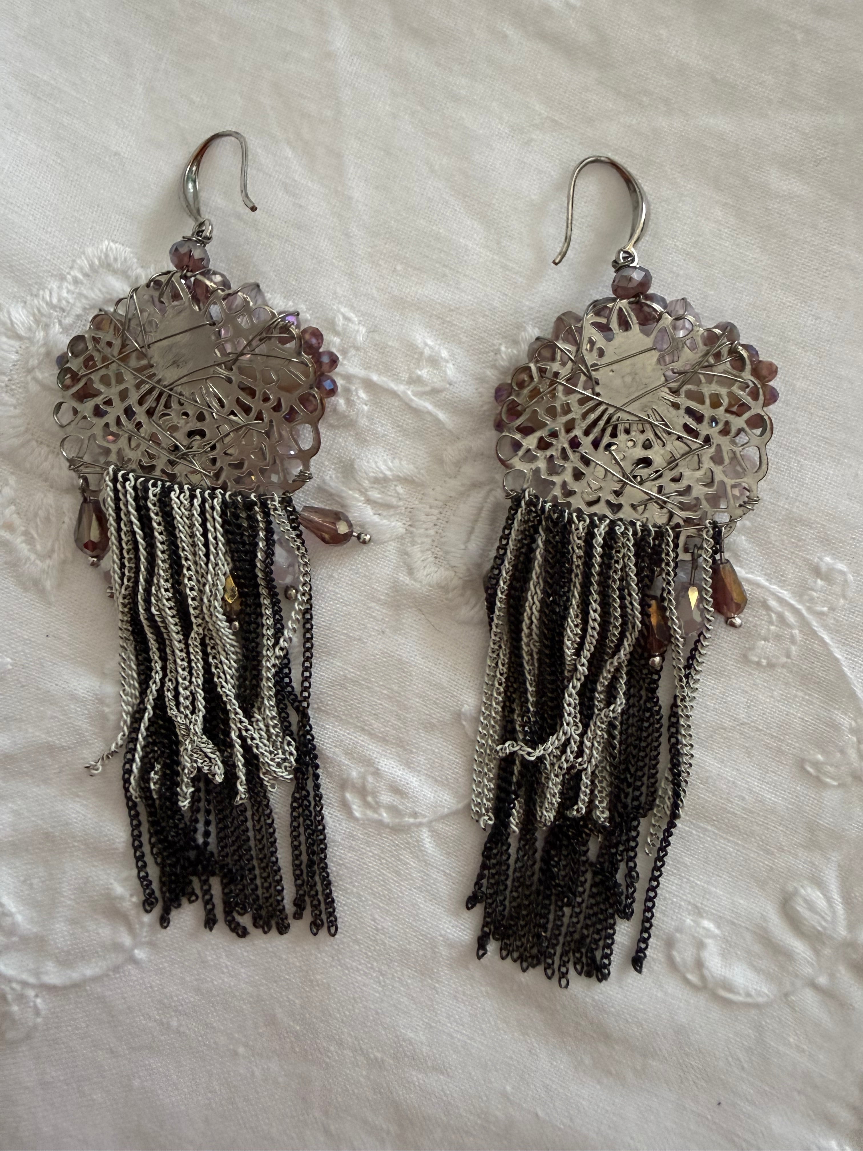 Earrings fringe pendant stones
