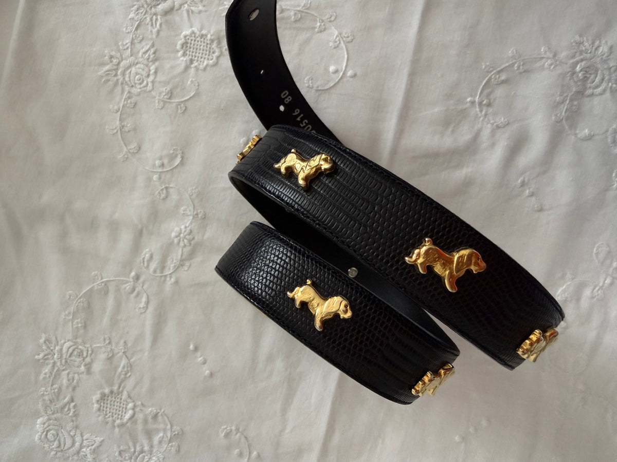 Vintage black belt gold dog