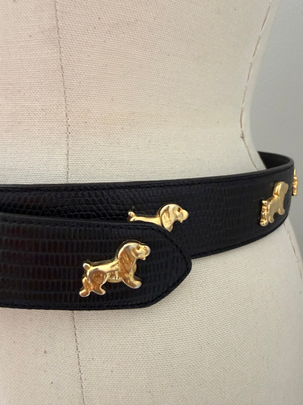 Vintage black belt gold dog