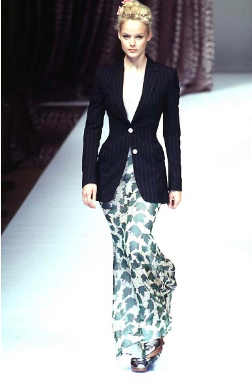 Dolce & Gabbana SS 1997 Runway midi skirt print leaves