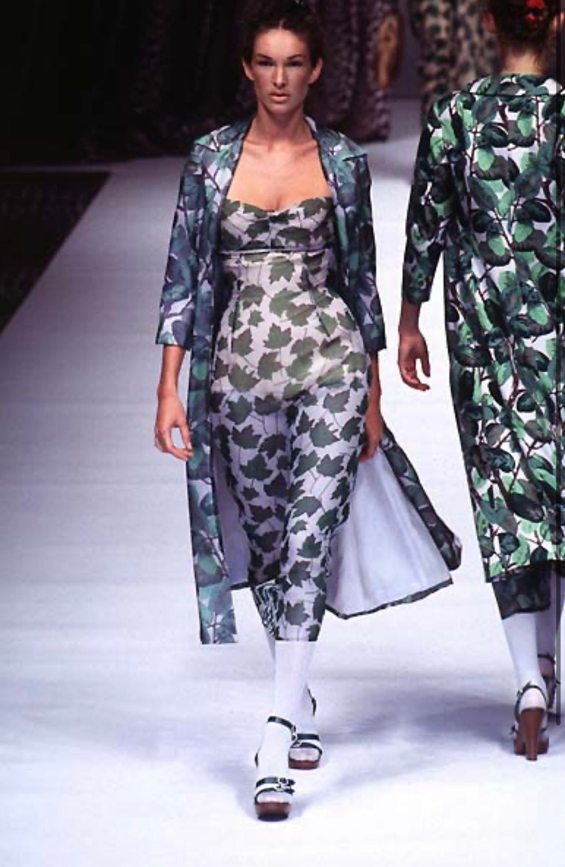 Dolce & Gabbana SS 1997 Runway midi skirt print leaves