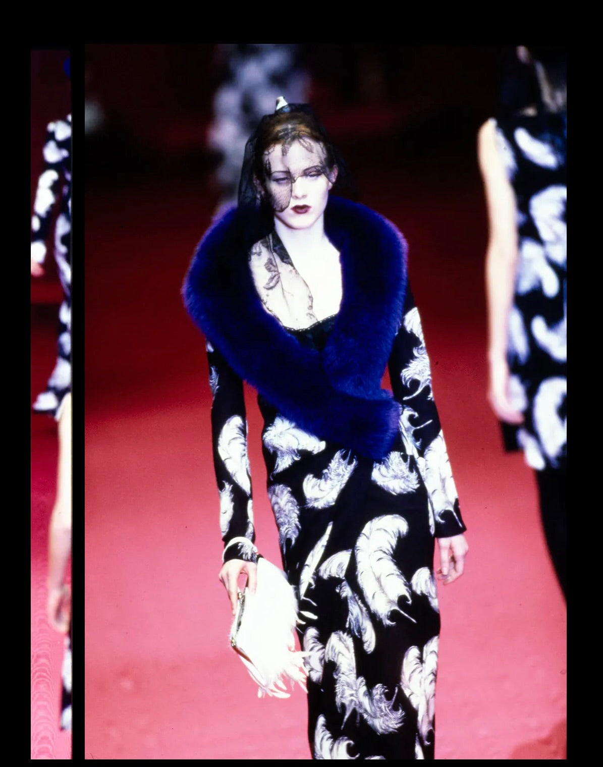Dolce & Gabbana FW 1997 Runway silk feather print dress