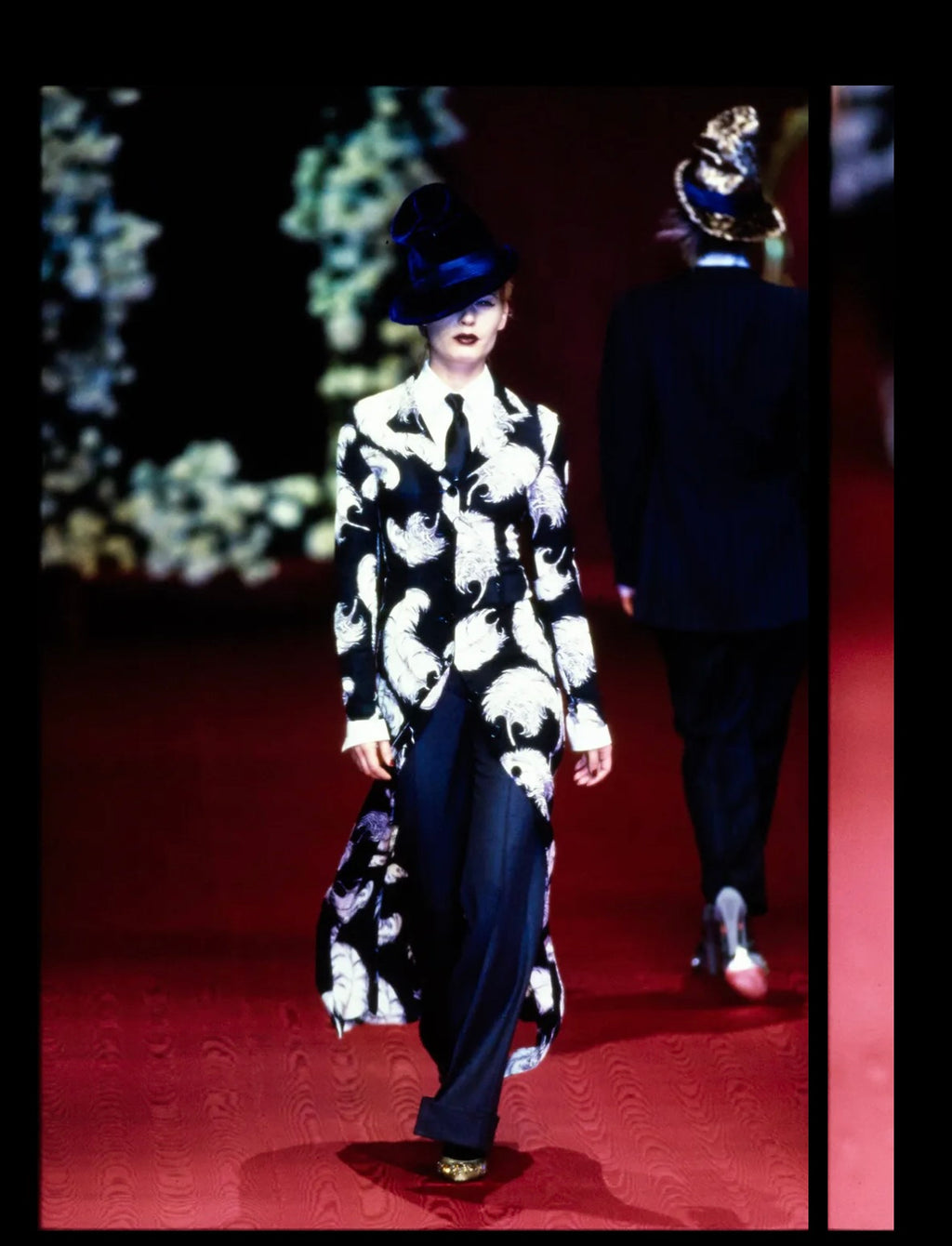 Dolce & Gabbana FW 1997 Runway silk feather print dress