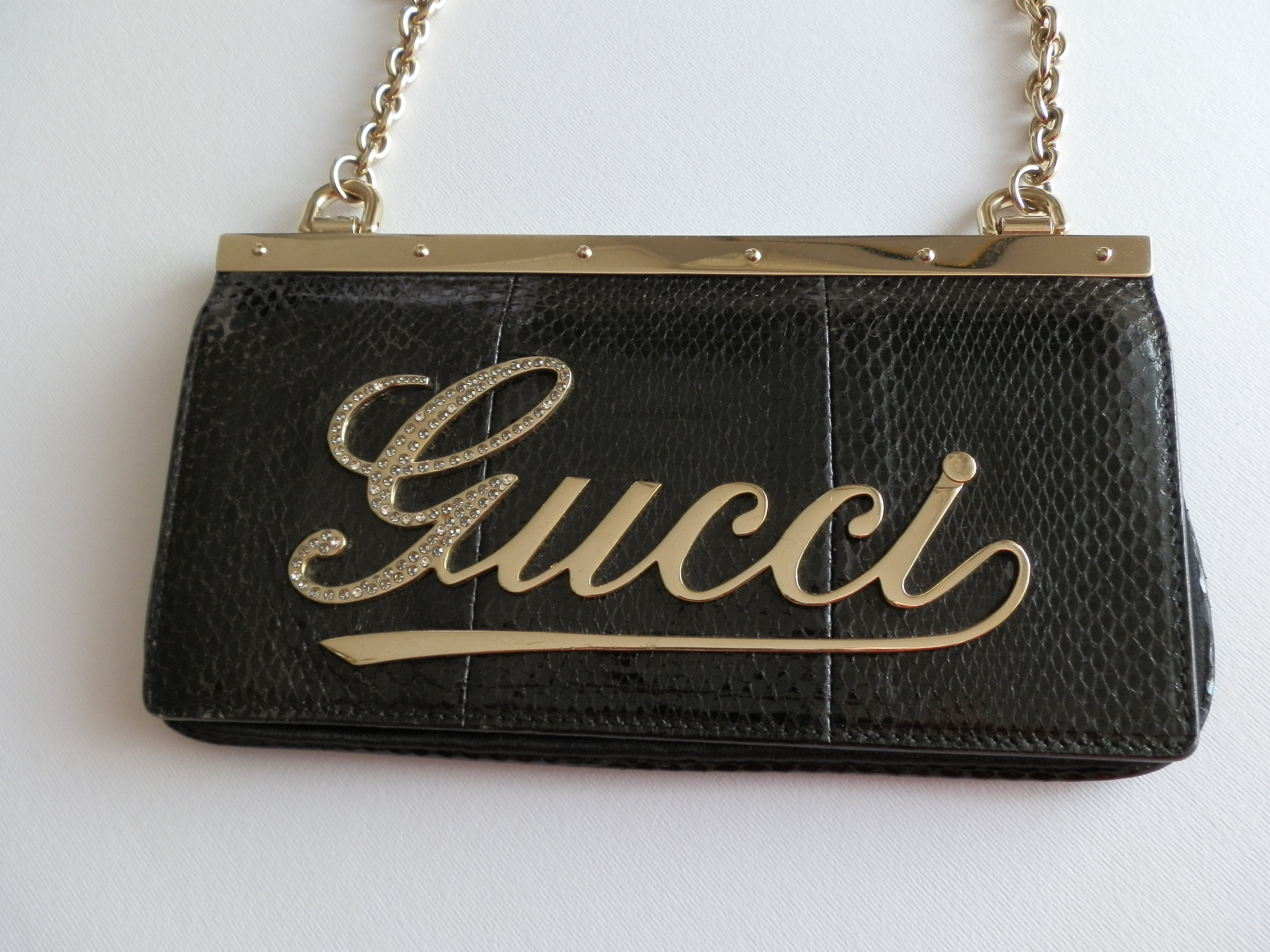 Gucci satin and snake leather pochette