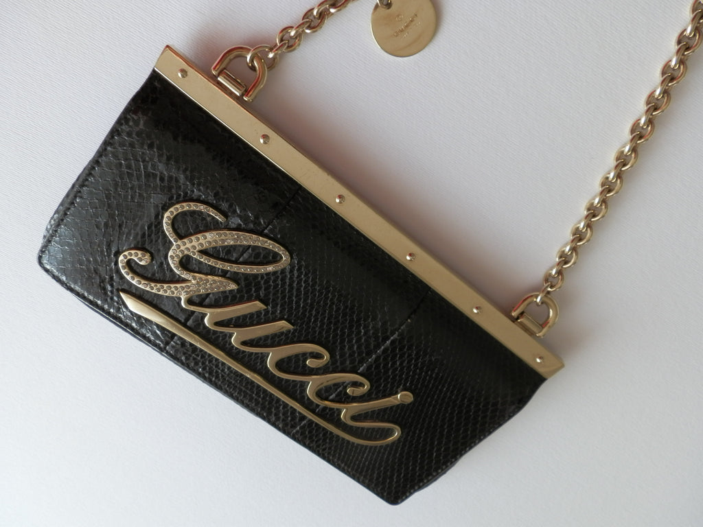 Gucci satin and snake leather pochette
