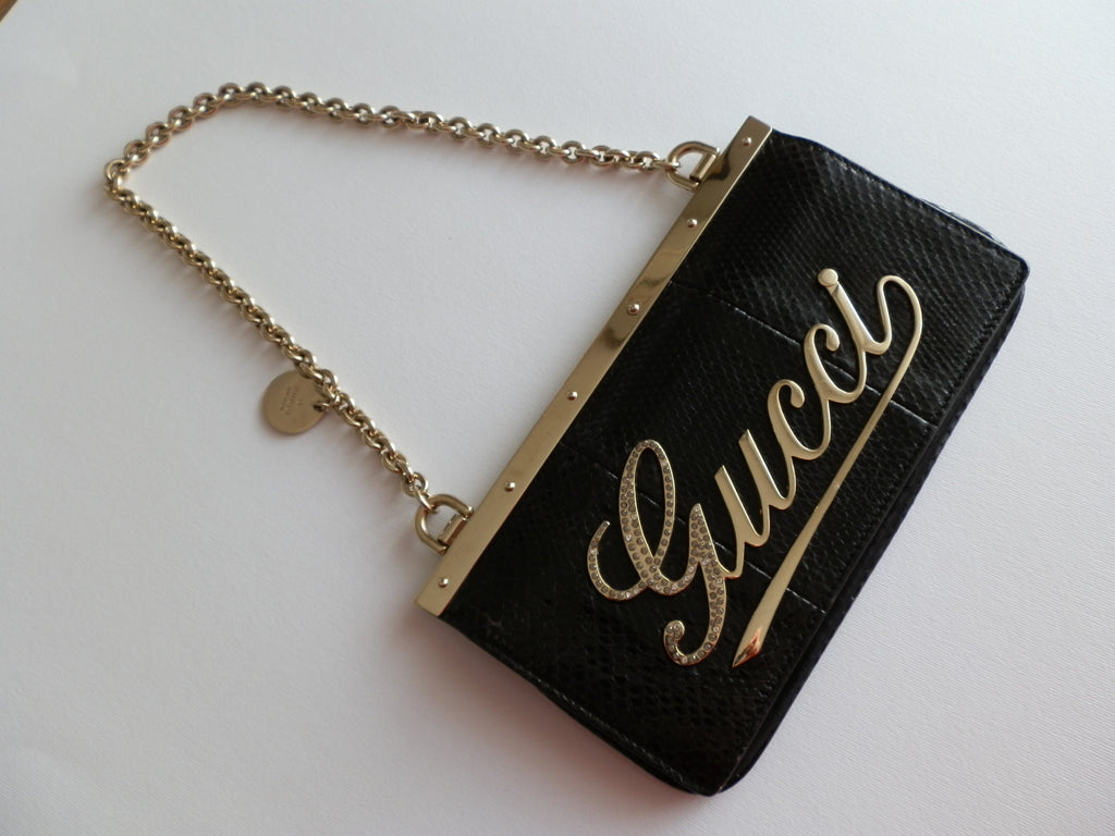 Gucci satin and snake leather pochette