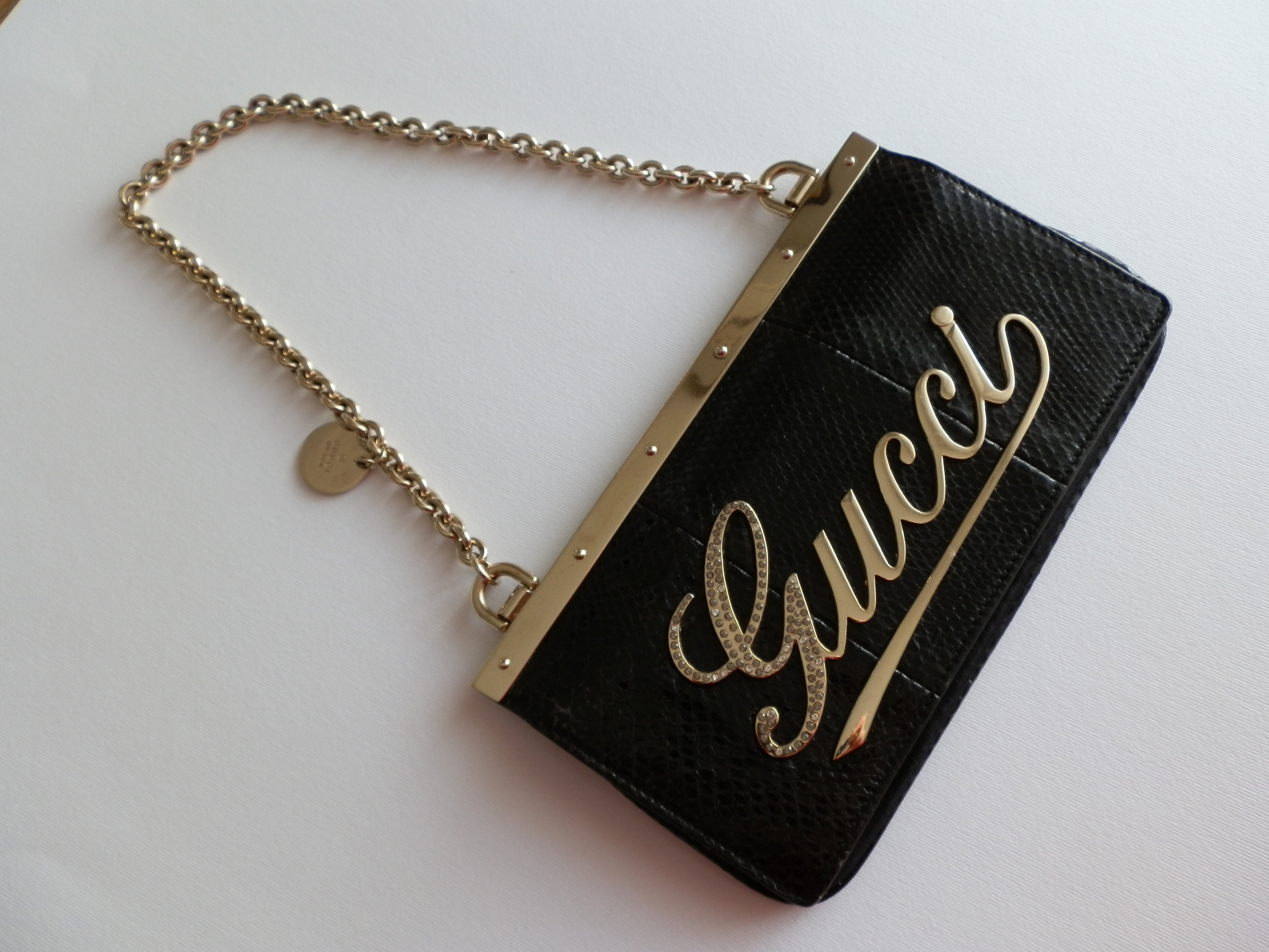 Gucci satin and snake leather pochette