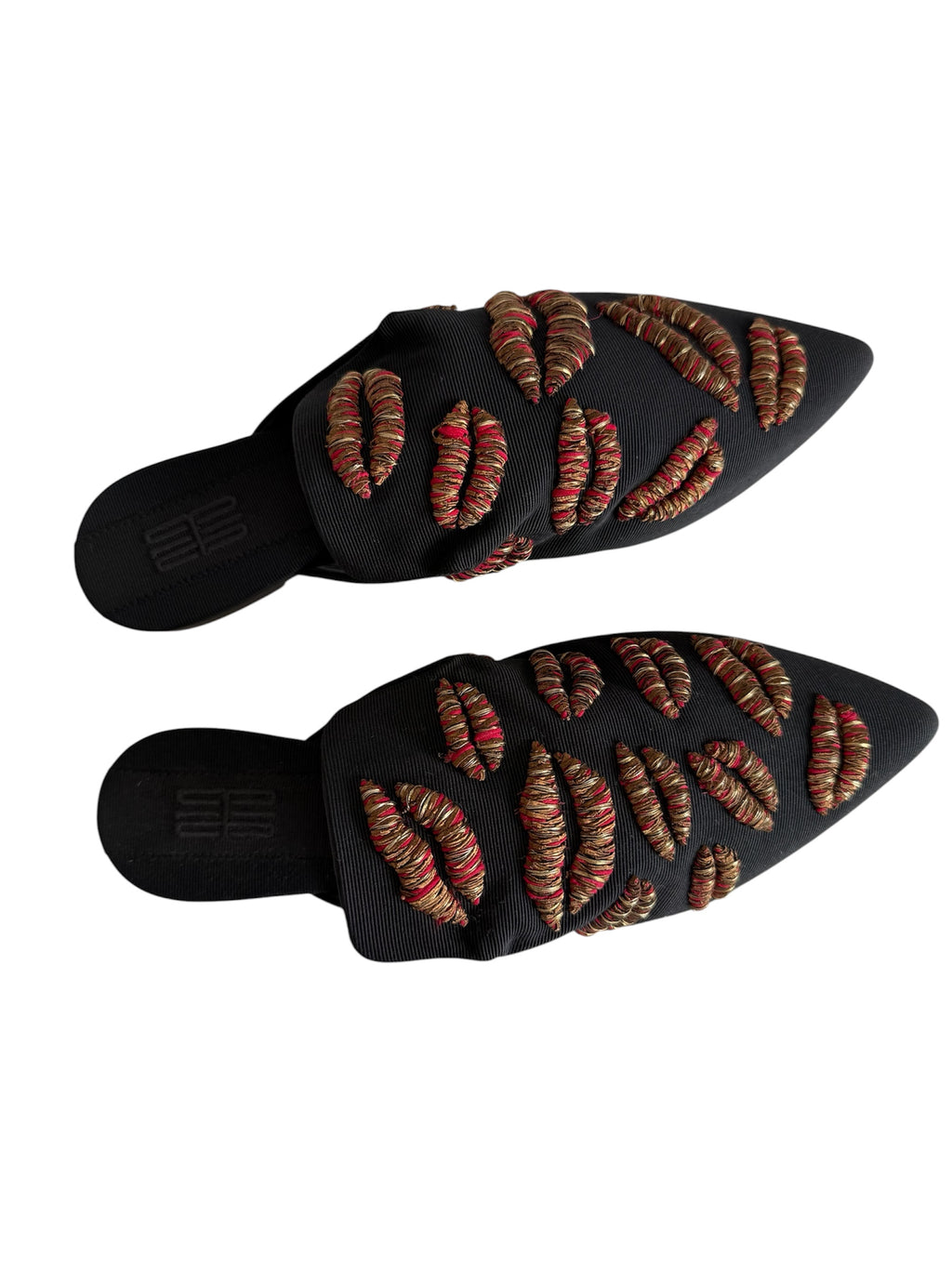 Sanayi 313 kiss lips embroidery mules