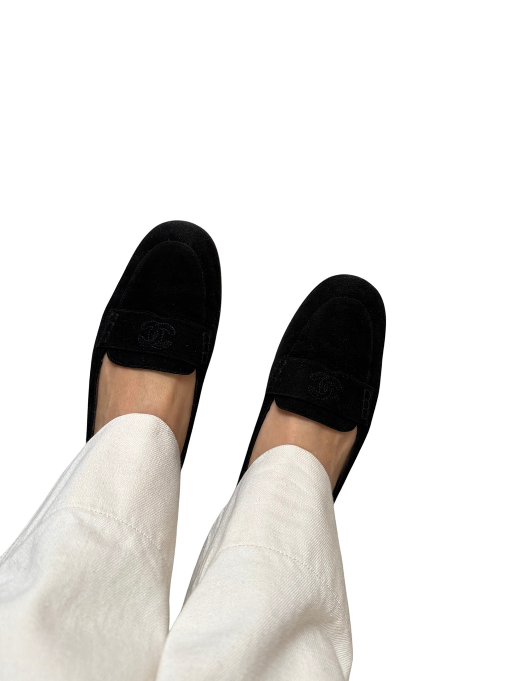Chanel suede loafers vintage CC
