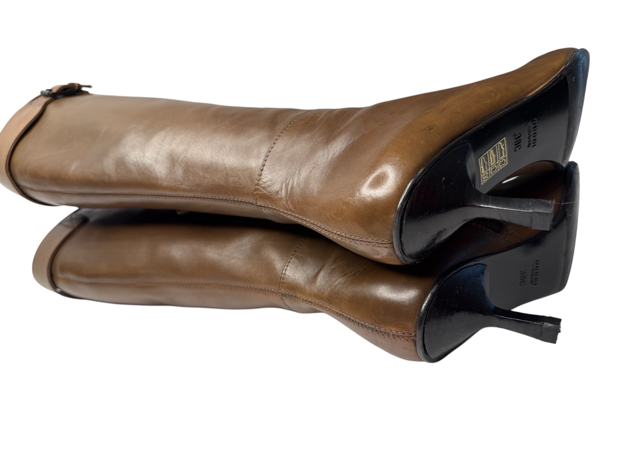 Gucci brown biker boots by Tom Ford