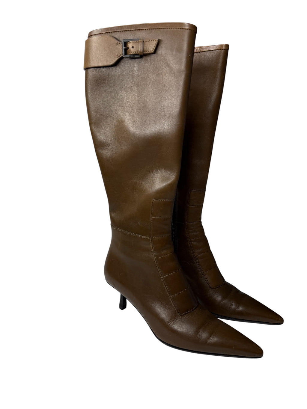 Gucci brown biker boots by Tom Ford