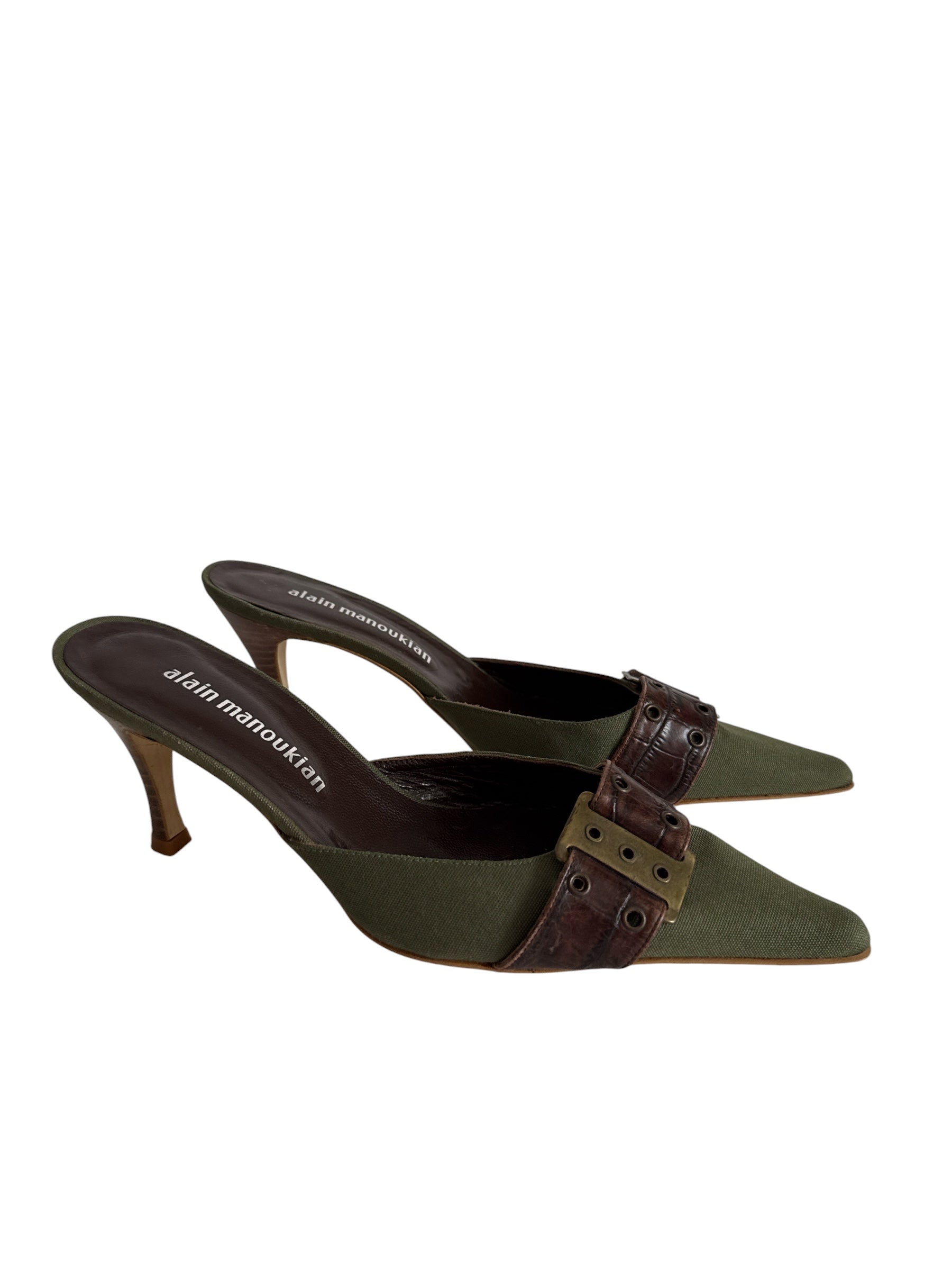 Vintage green brown mules