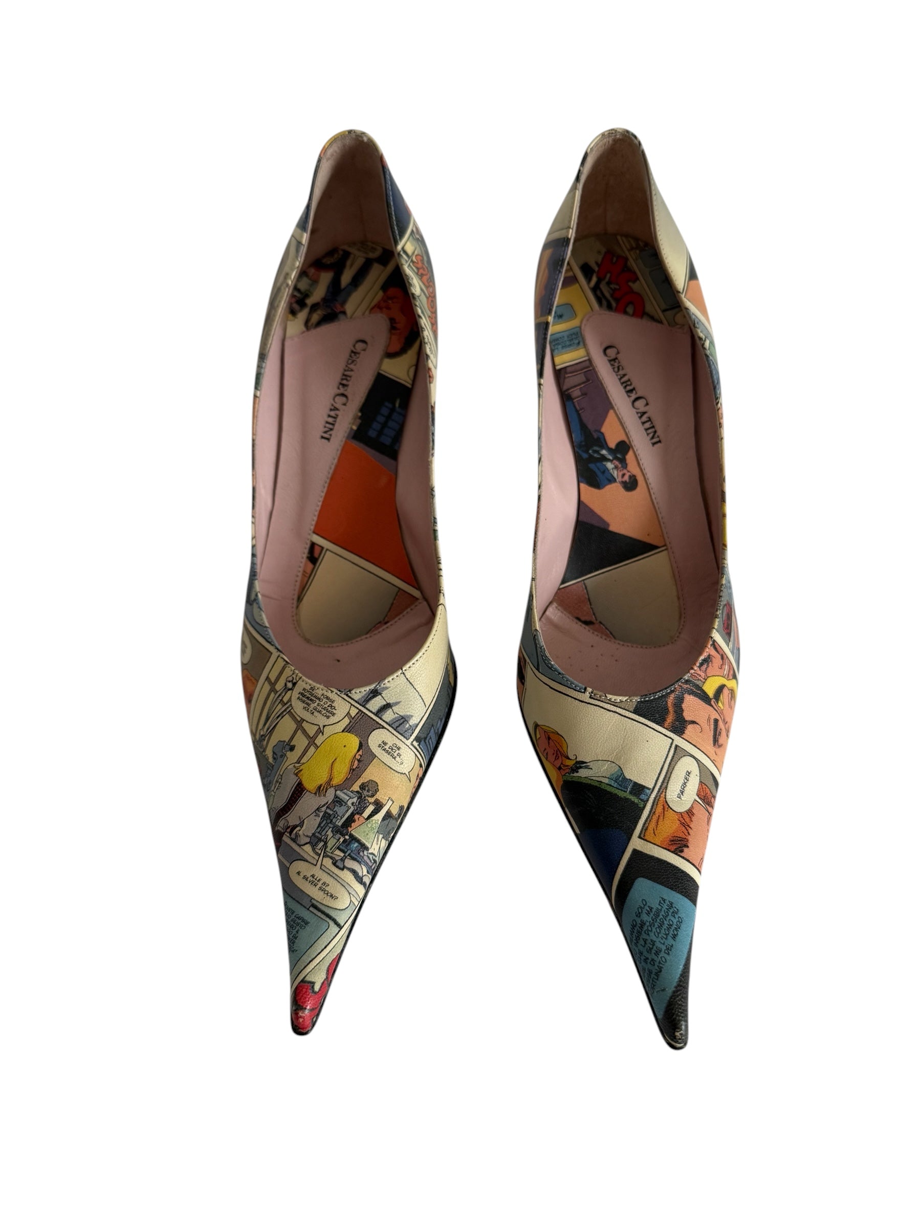 Comic leather  print high heels
