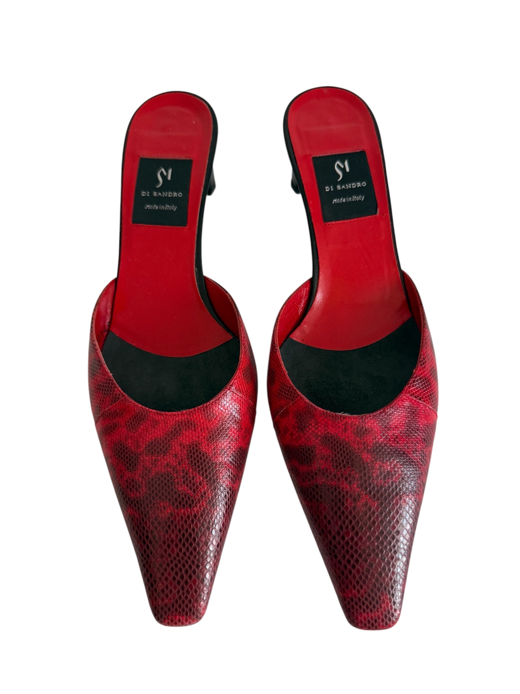 Vintage red snake print mules