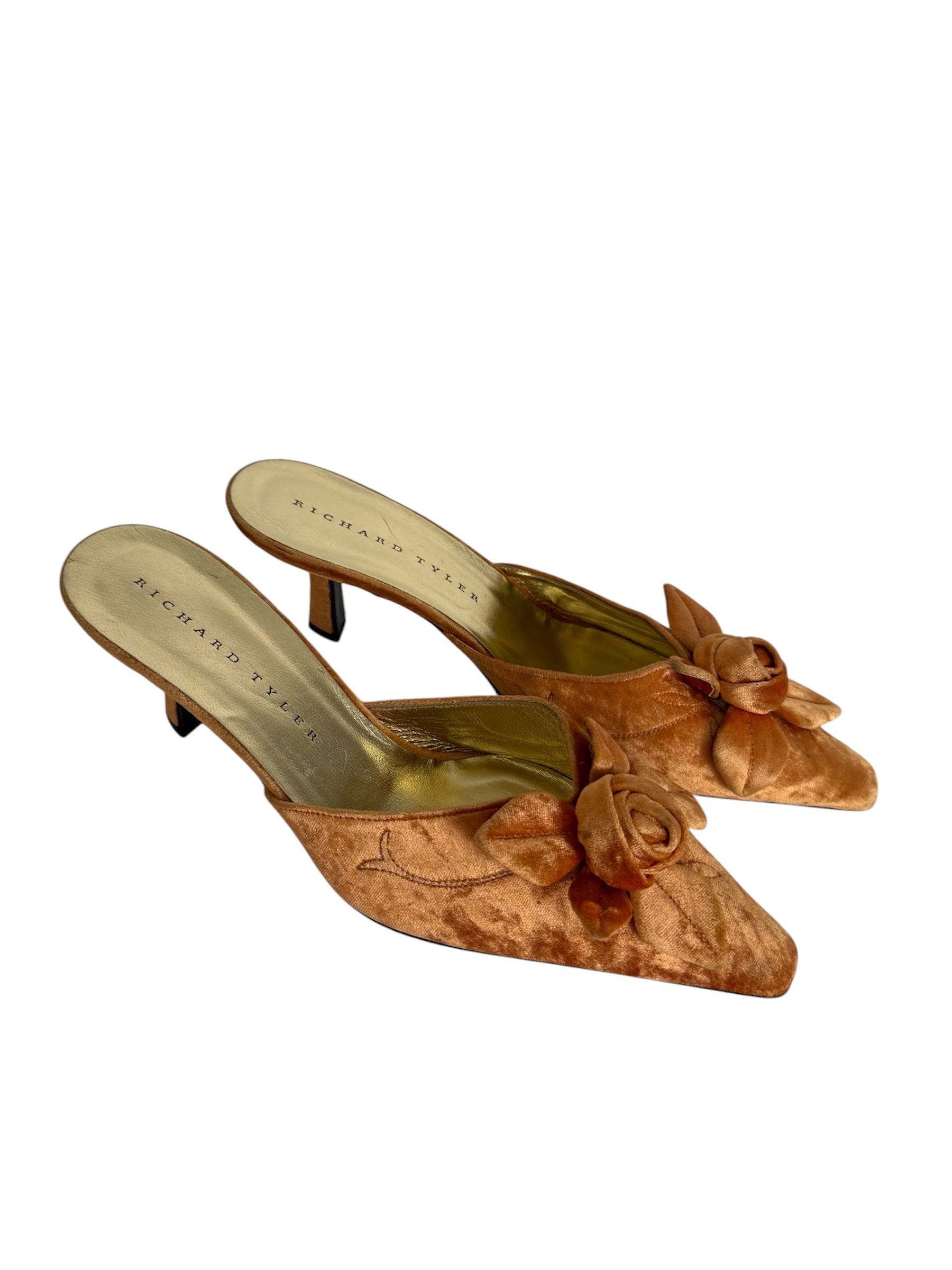 Richard Tyler velvet peach mules