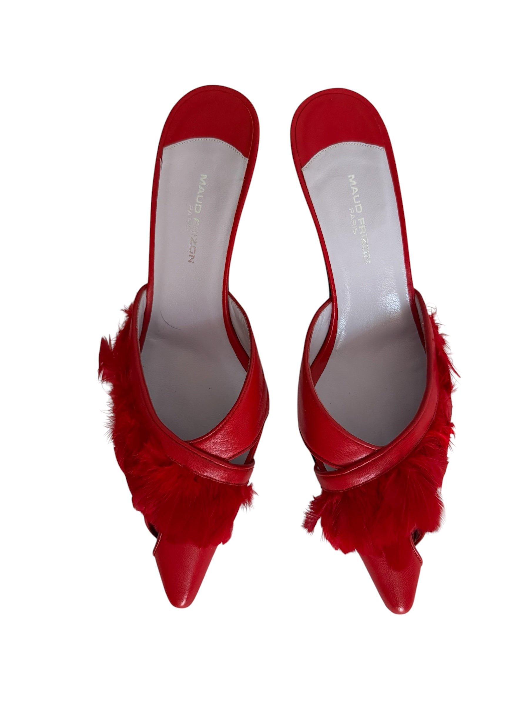 Maud Frizon red feathers mules