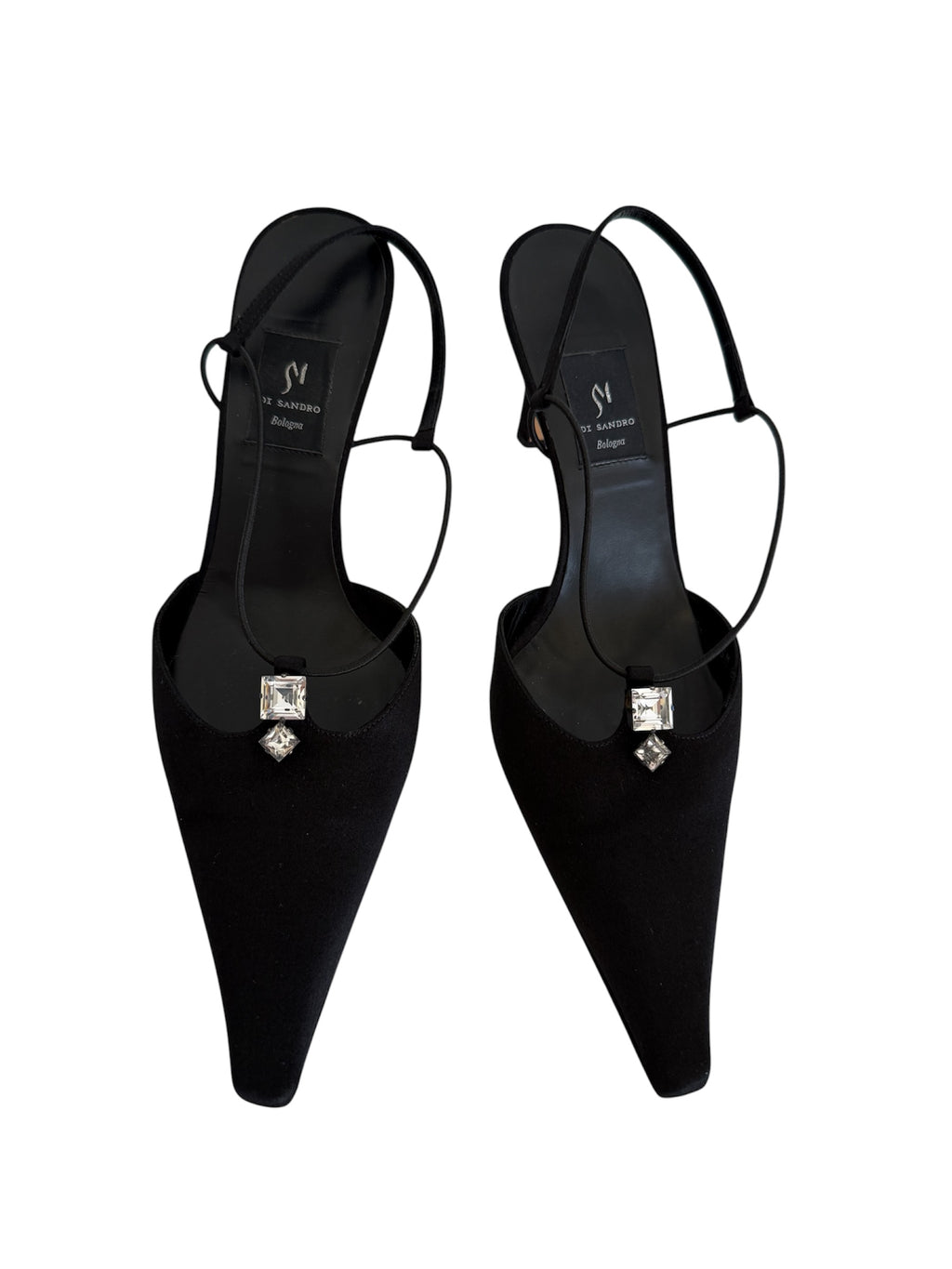 Vintage black silk heels strass