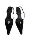 Vintage black silk heels strass