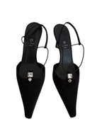 Vintage black silk heels strass