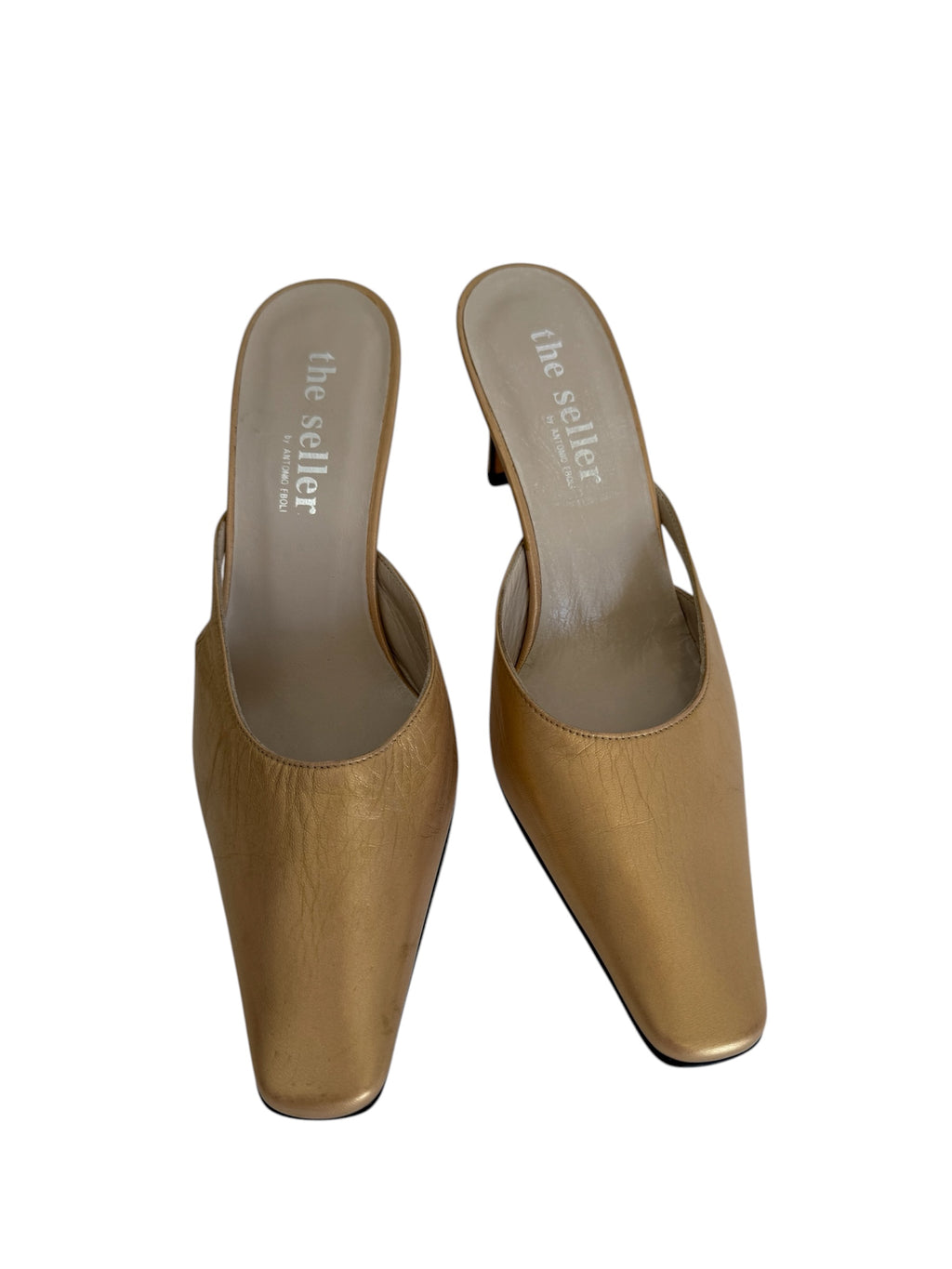 Gold mules leather 90s heels