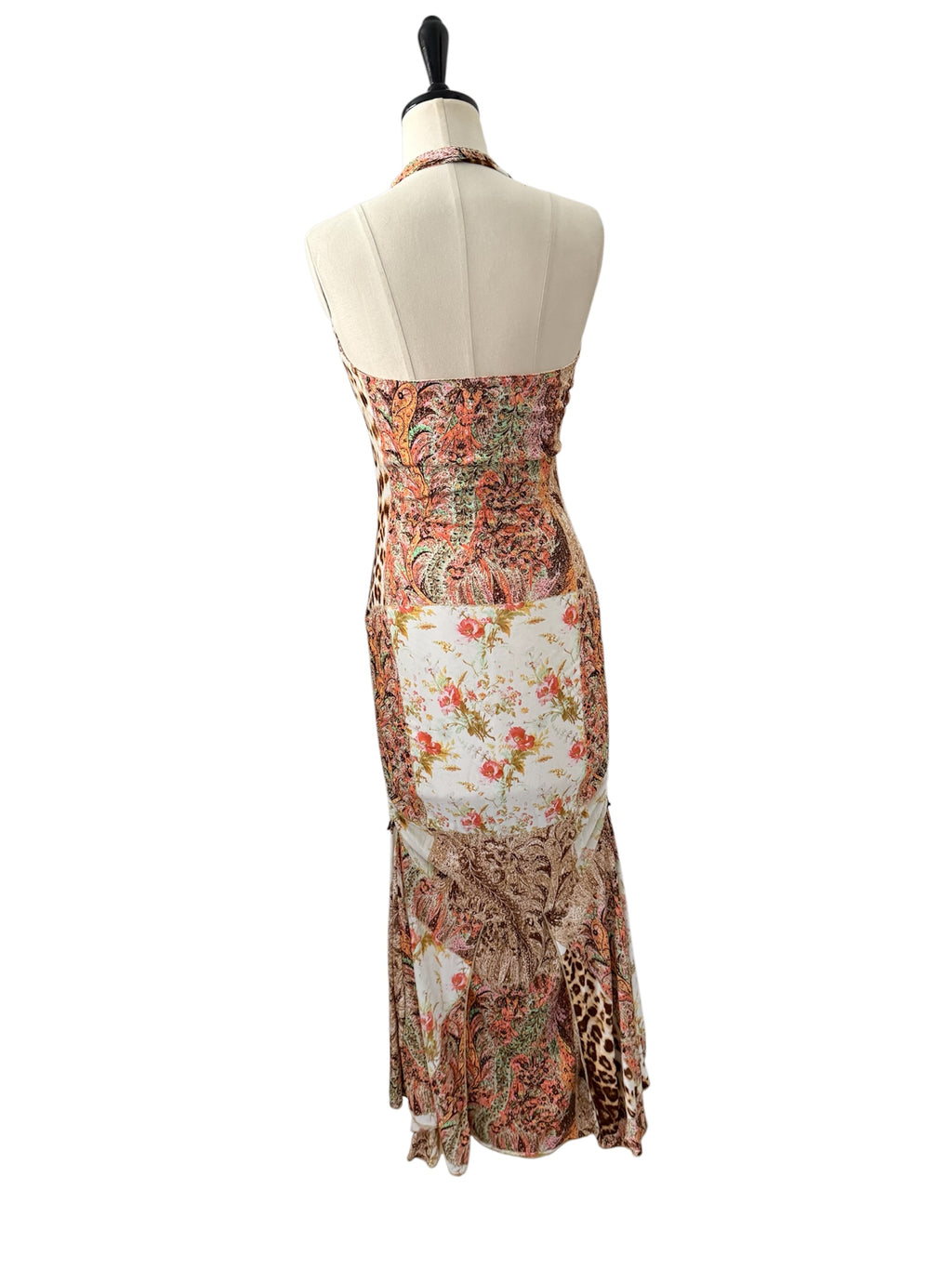 Roberto Cavalli Class 2004 patchwork print halter maxi dress