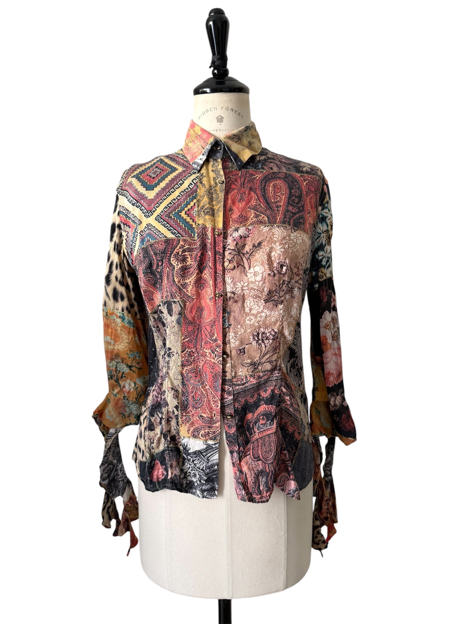 Roberto Cavalli FW 2002 patchwork silk shirt baroque vintage