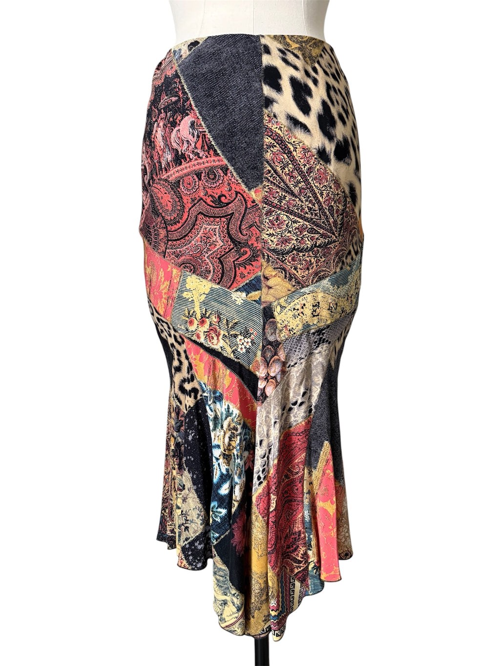 Roberto Cavalli Fw 2002 Runway patchwork pattern silk skirt