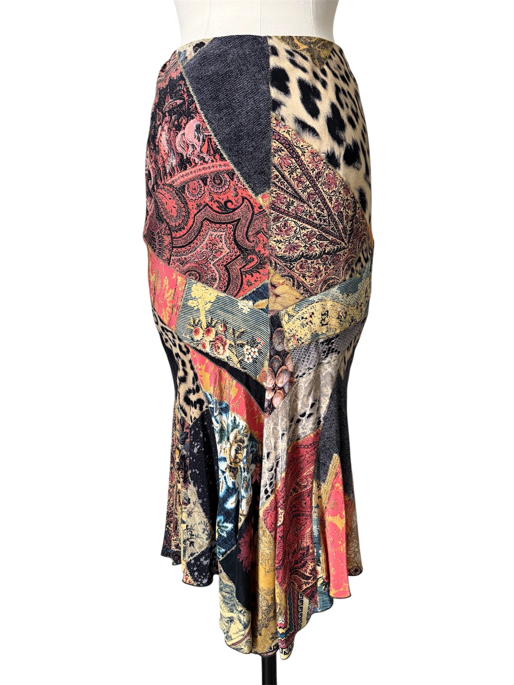 Roberto Cavalli Fw 2002 Runway patchwork pattern silk skirt