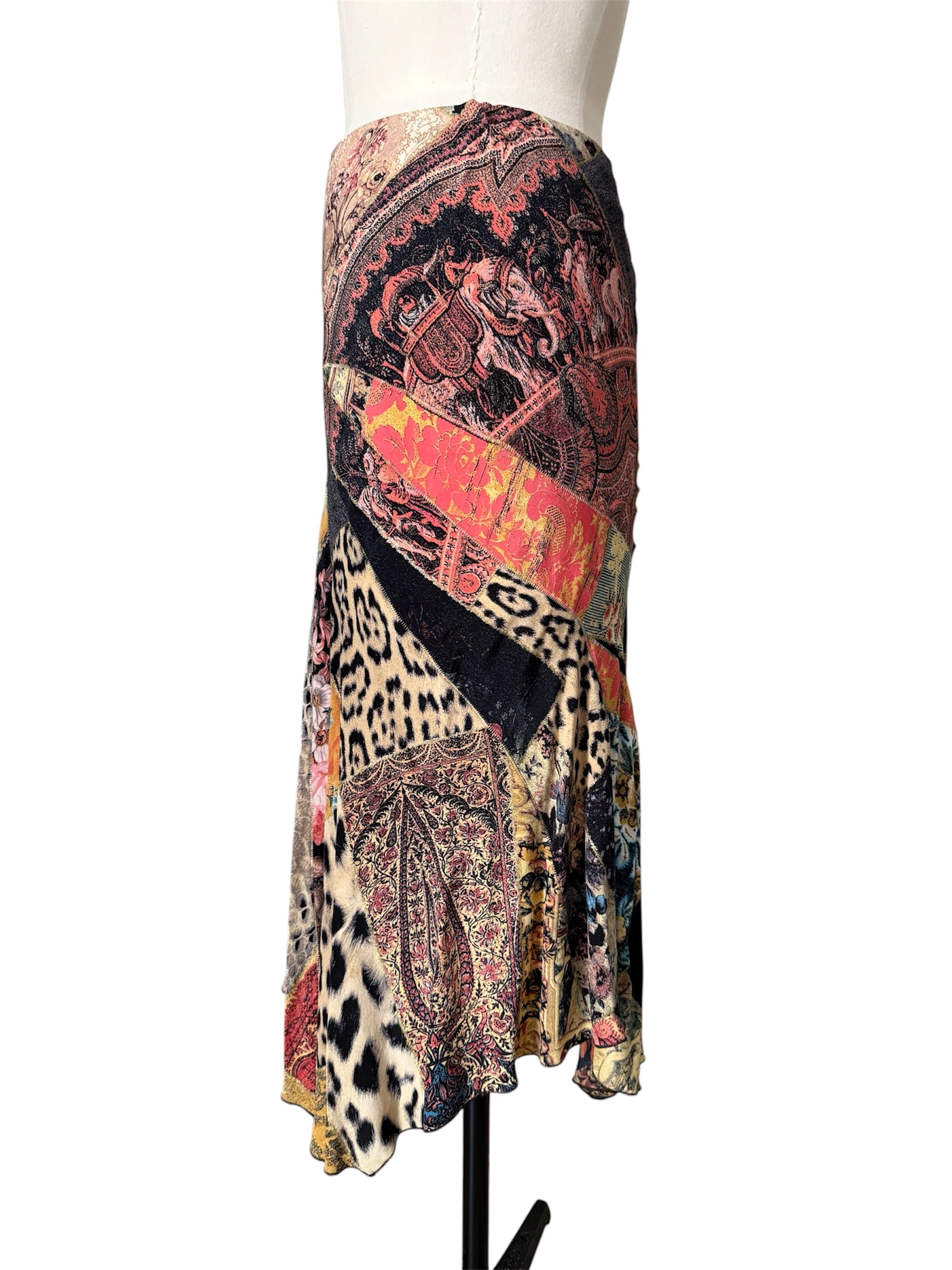 Roberto Cavalli Fw 2002 Runway patchwork pattern silk skirt