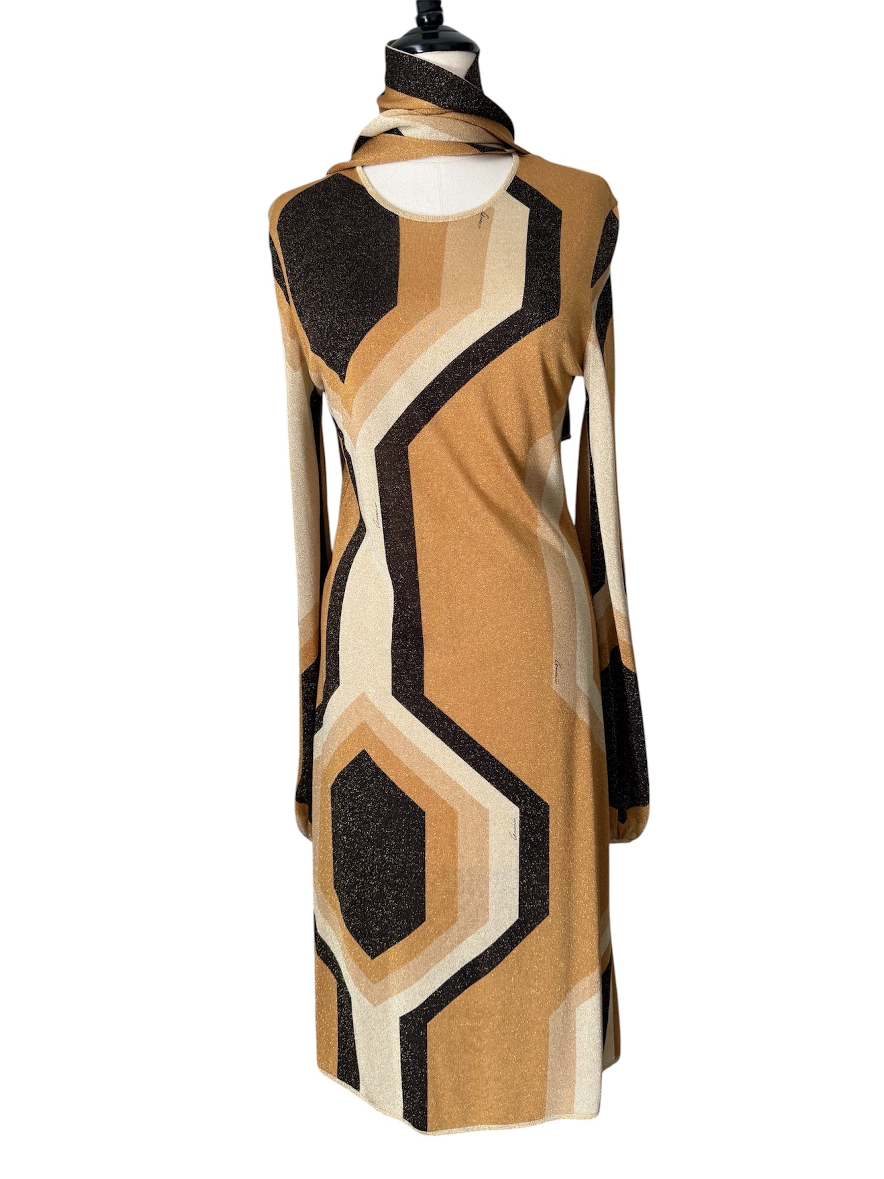 Gucci FW 2000 Runway gold Kaleidoscope dress by Tom Ford