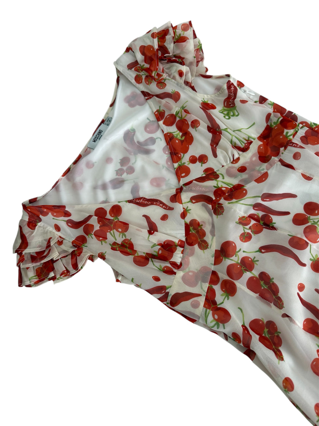 Moschino black chili peppers & cherry tomato silk dress 