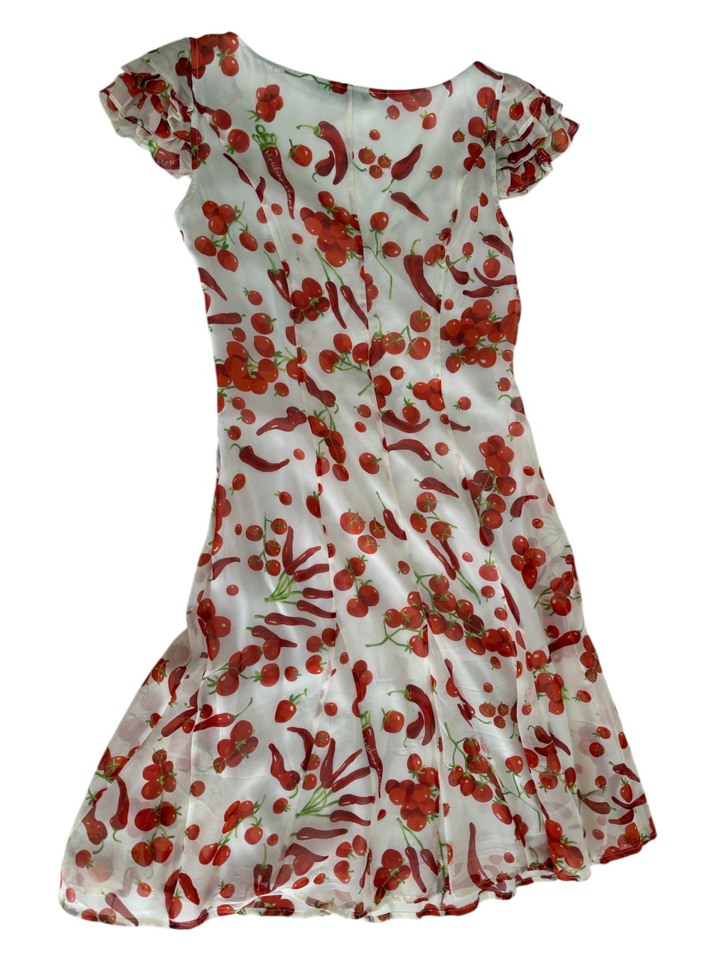 Moschino black chili peppers & cherry tomato silk dress 