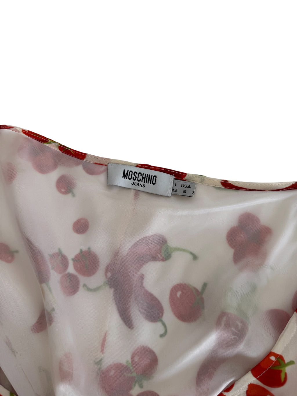 Moschino black chili peppers & cherry tomato silk dress 