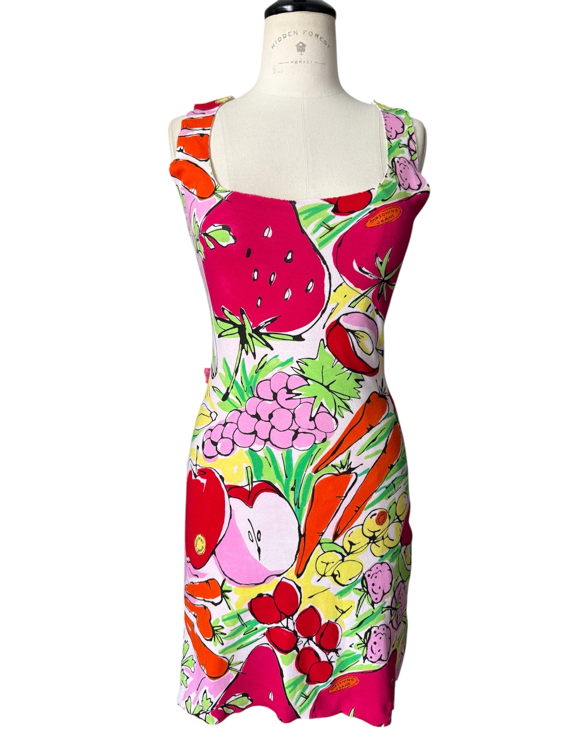 Moschino vintage summer cotton dress print fruits vegetables