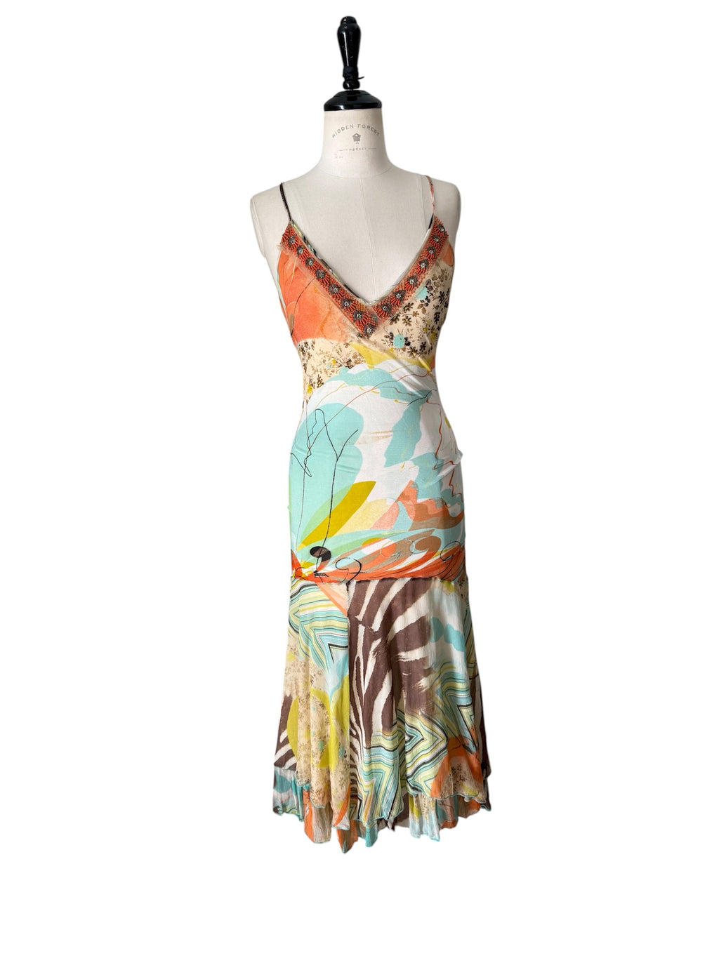 Class Cavalli multicolor silk mid-length dress