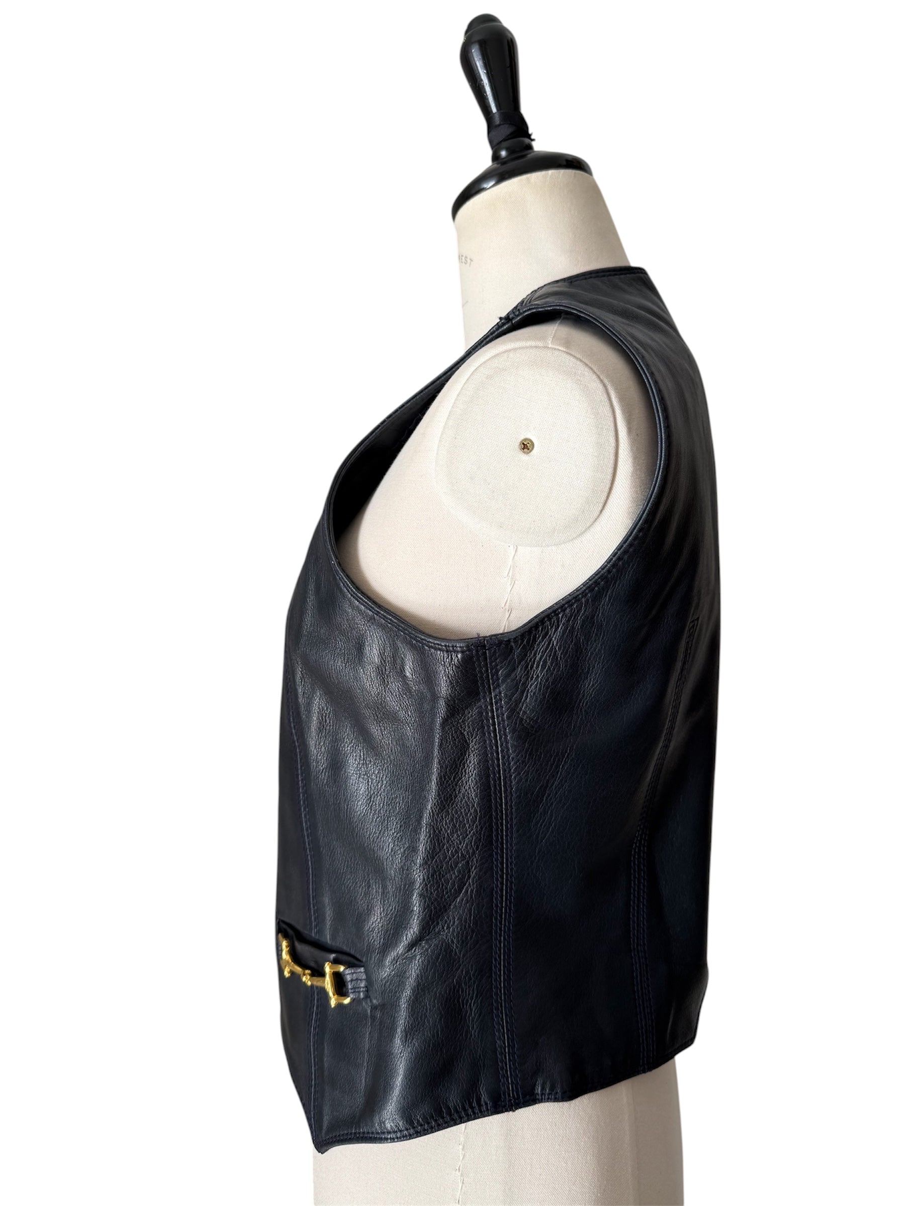 Rare authentic Céline leather navy vest 1970 1980 circa
