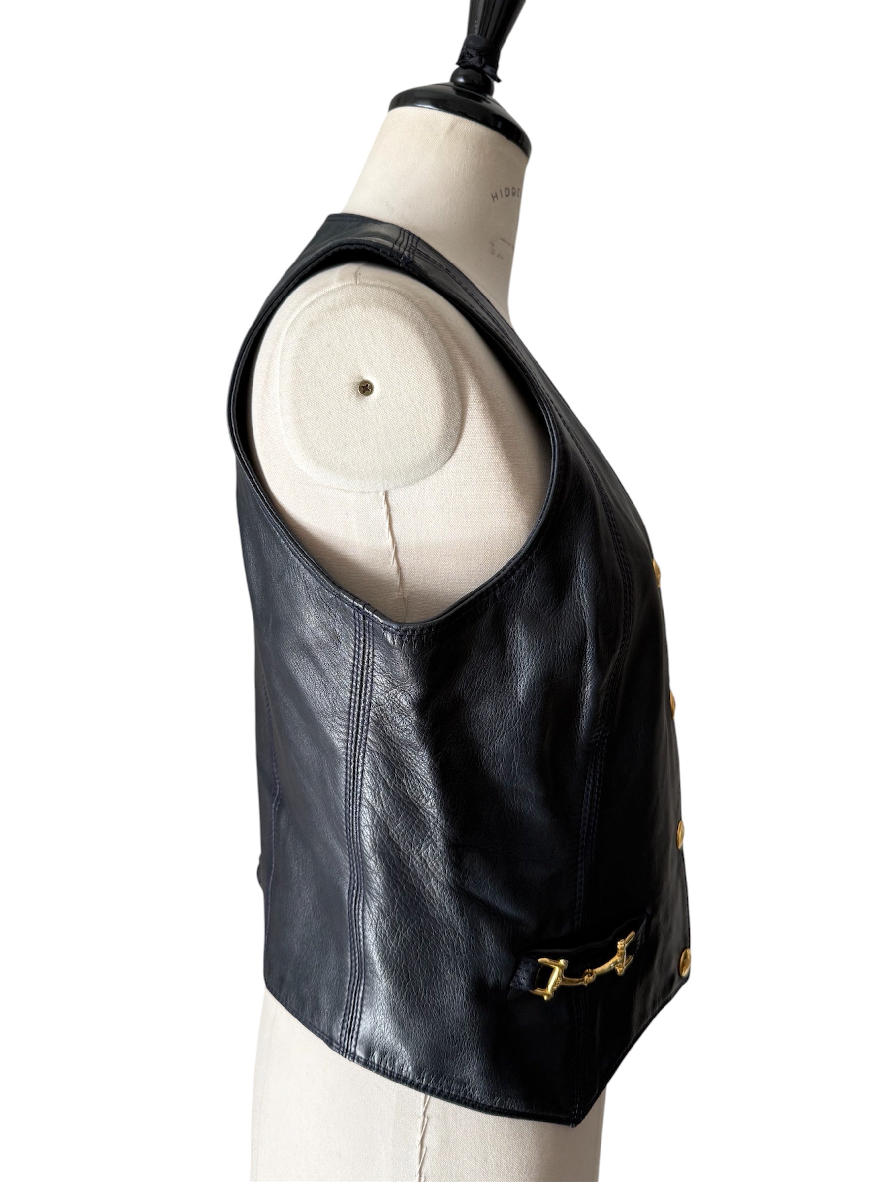 Rare authentic Céline leather navy vest 1970 1980 circa