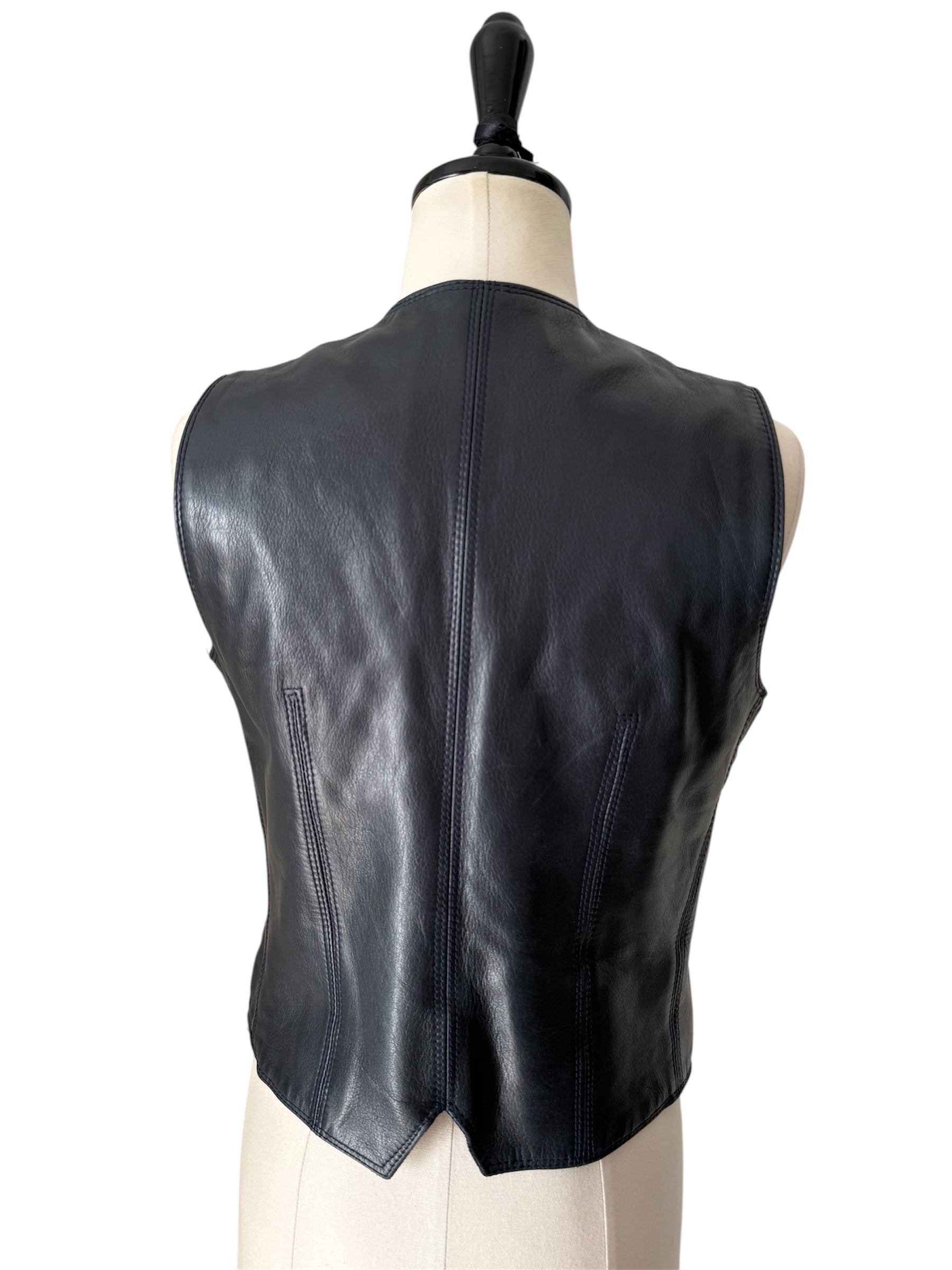 Rare authentic Céline leather navy vest 1970 1980 circa