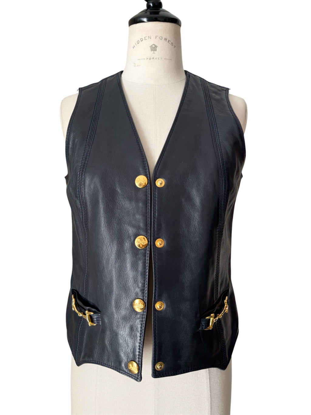 Rare authentic Céline leather navy vest 1970 1980 circa