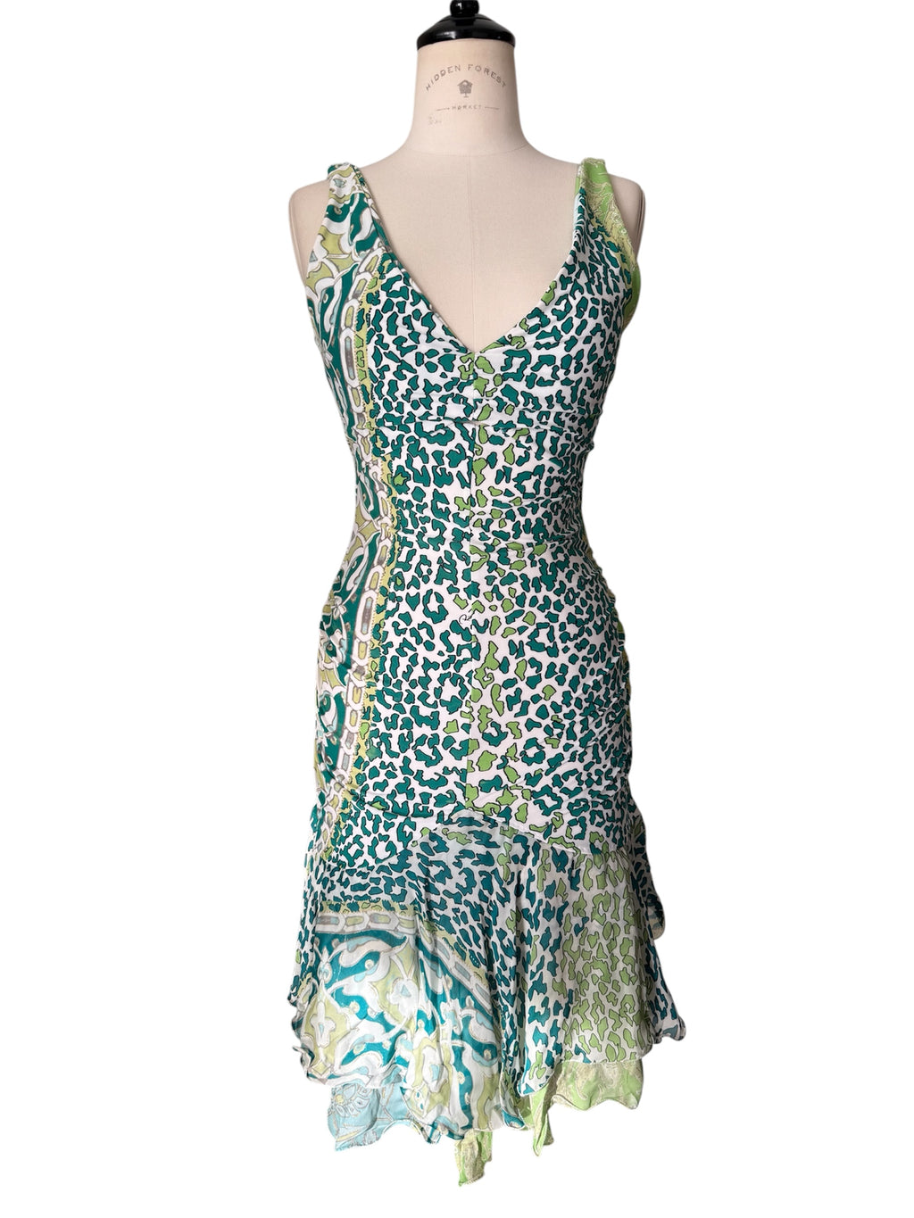 Roberto Cavalli SS 2006 green multicolor mini dress